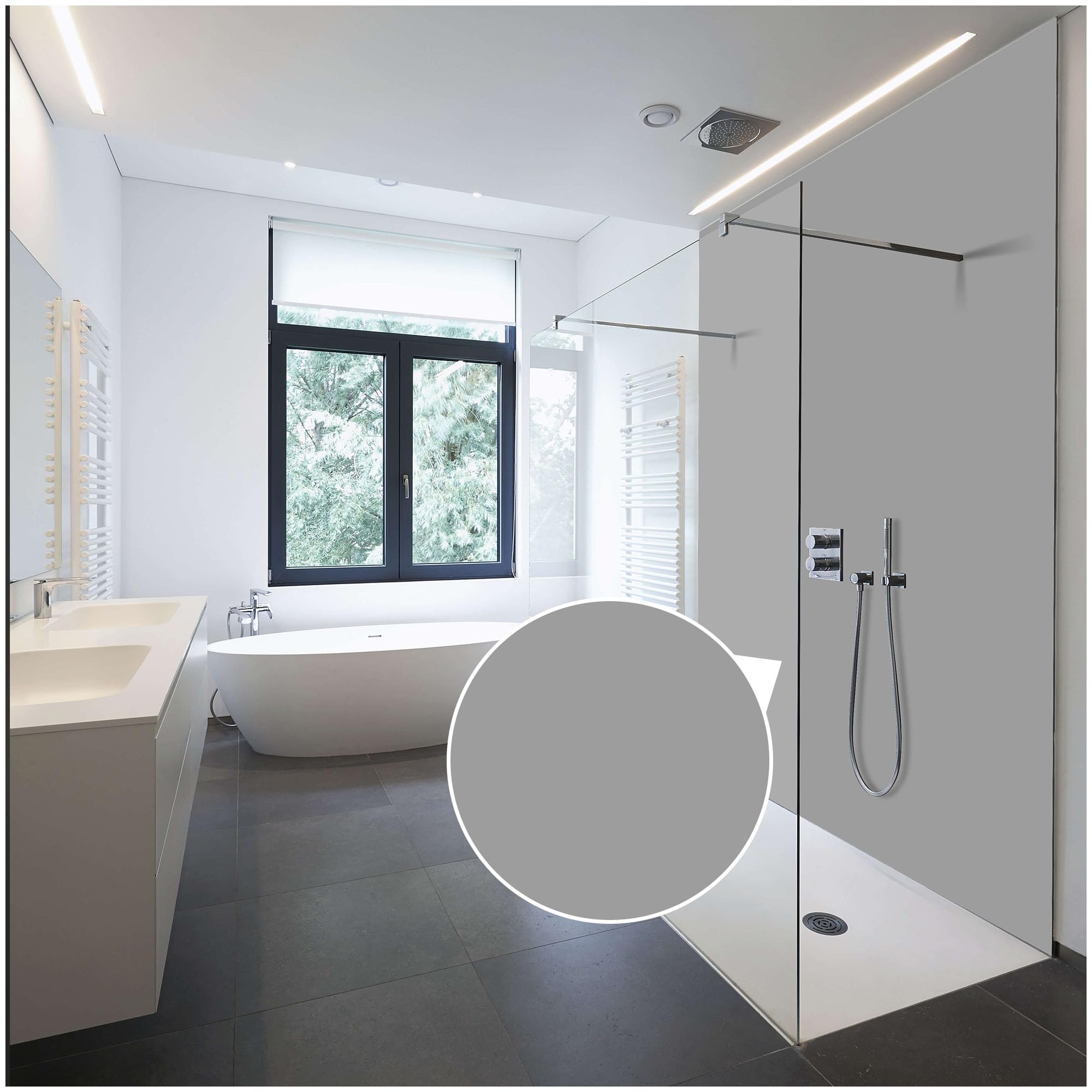 WALLando Panneau mural de douche (Gris clair / 250 x 100 cm) – Panneau en PVC facile à installer & résistant à l'humidité – Revêtement mural premium – Fabriqué en Allemagne