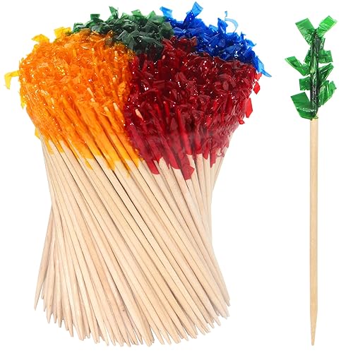 sugormek 1000pcs 4 IN Wooden Frill Picks Cocktail Picks with