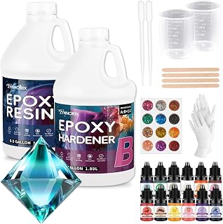 ZYNNORIX Epoxy Resin Kit, Crystal Clear Epoxy Resin,Strong, Durable, not Yellowing, no Bubbles,Self Leveling,for DIY, Jewellery, Table top, Molds, Wood, Resin Epoxy - for Beginners & Pros,1 Gallon