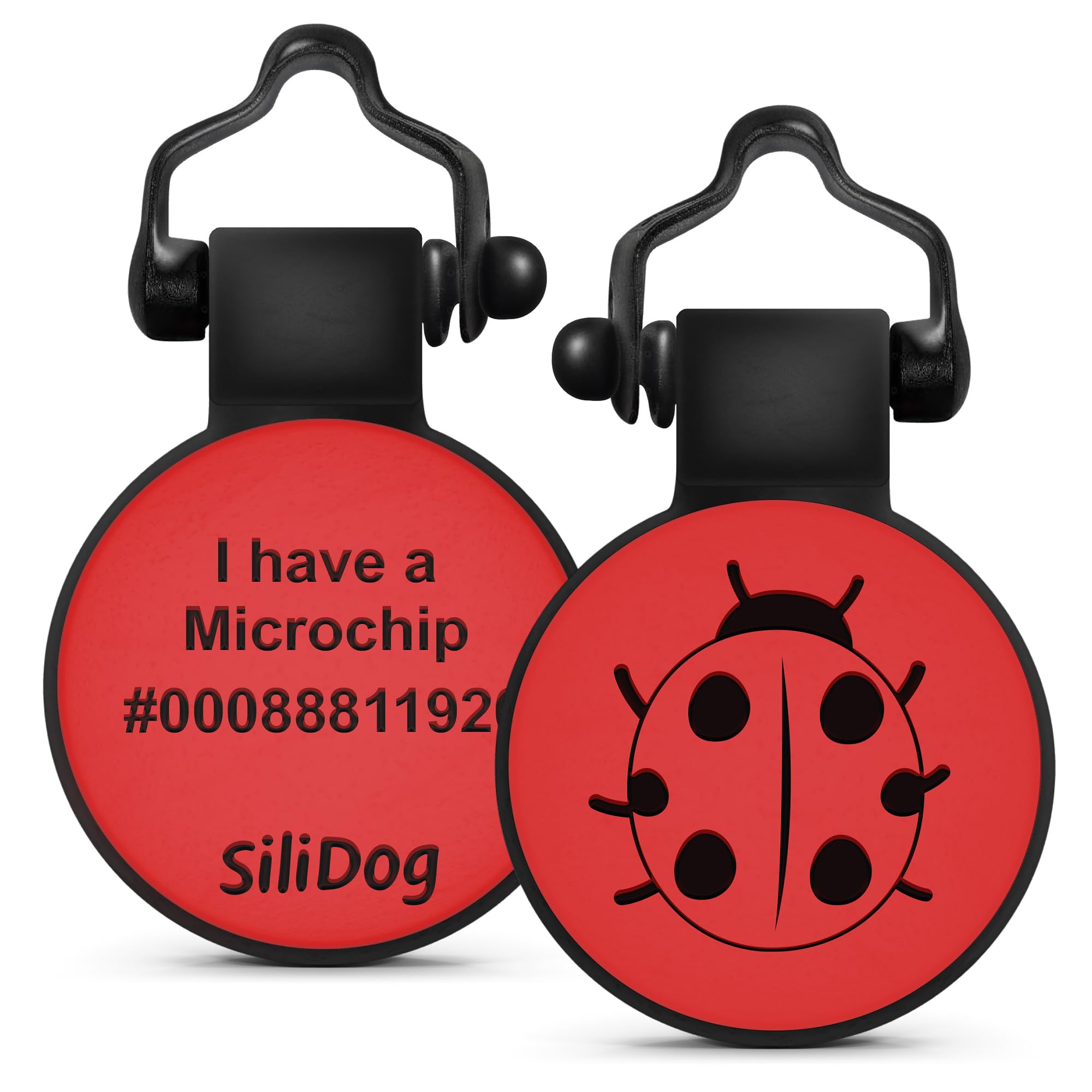 SiliDog - The Original Silicone Silent Dog Tag - Personalized Engraved Soundless Pet ID - As Seen On Shark Tank - Durable - Never Fades - Ladybug -