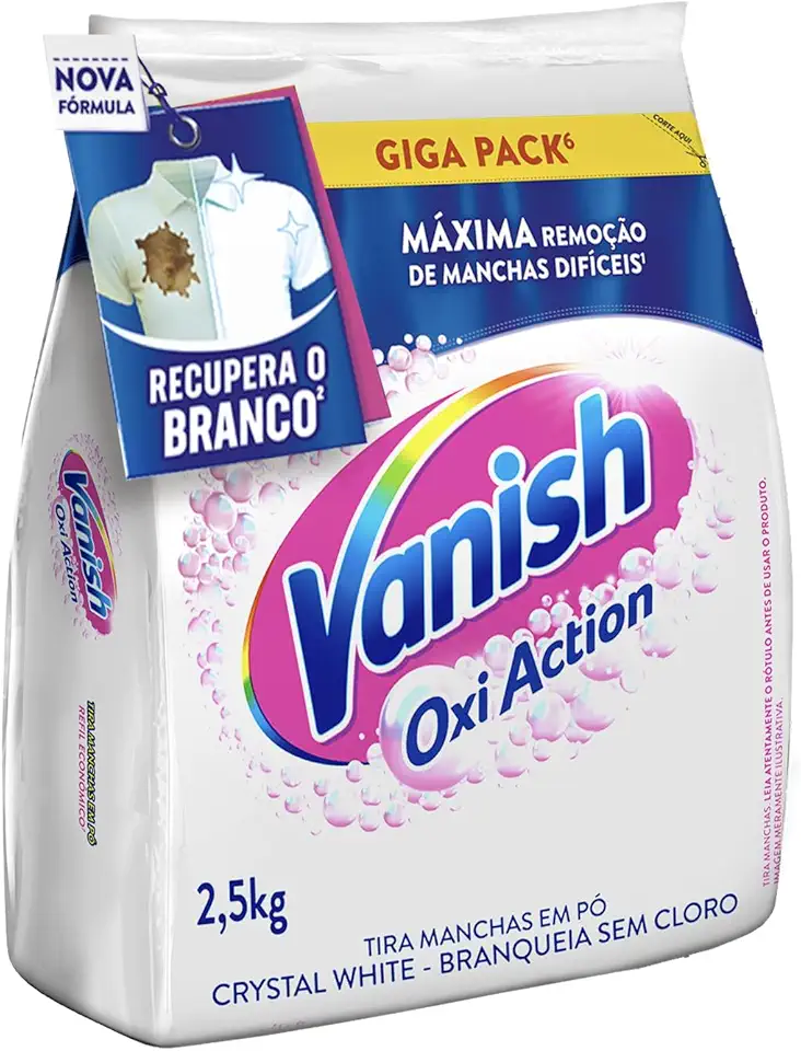 Tira Manchas Vanish em Pó Crystal White Oxi Action para roupas brancas Refil 2,5kg