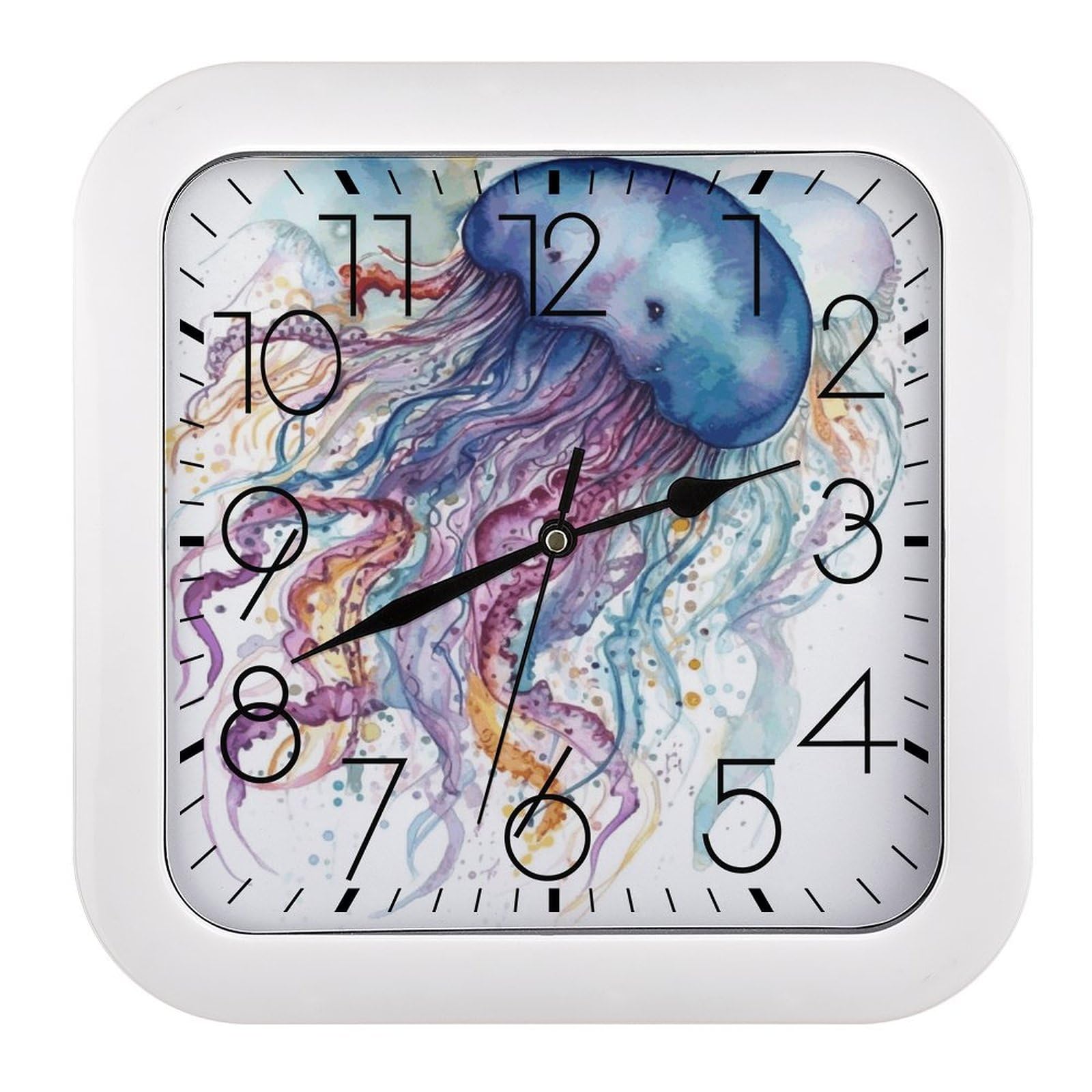 FekiLoot Watercolor Jellyfish Wall Clock 10.2" Modern Farmhouse Square Clocks Silent No Ticking, Wall Art and Timepiece Clock for Shelf Table Mantel Or Bedside Clocks