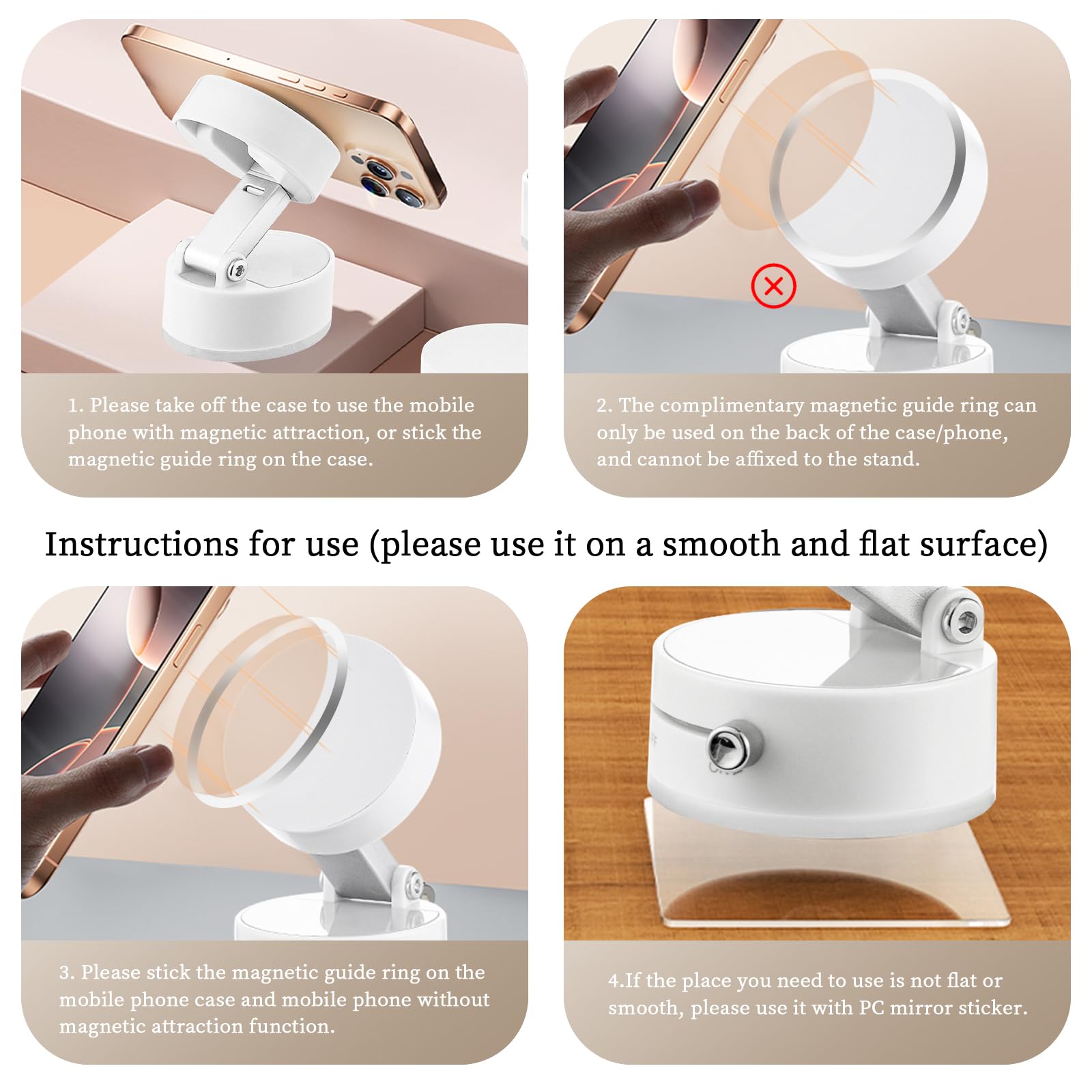Vacuum Magnetic Phone Holder Updated Suction Cup Phone Mount Foldable And Portable Easy To Operate And Durable Multi-scenario Application 360° Adjustable For Gym/Kitchen/Bathroom/Car/Desktop(White