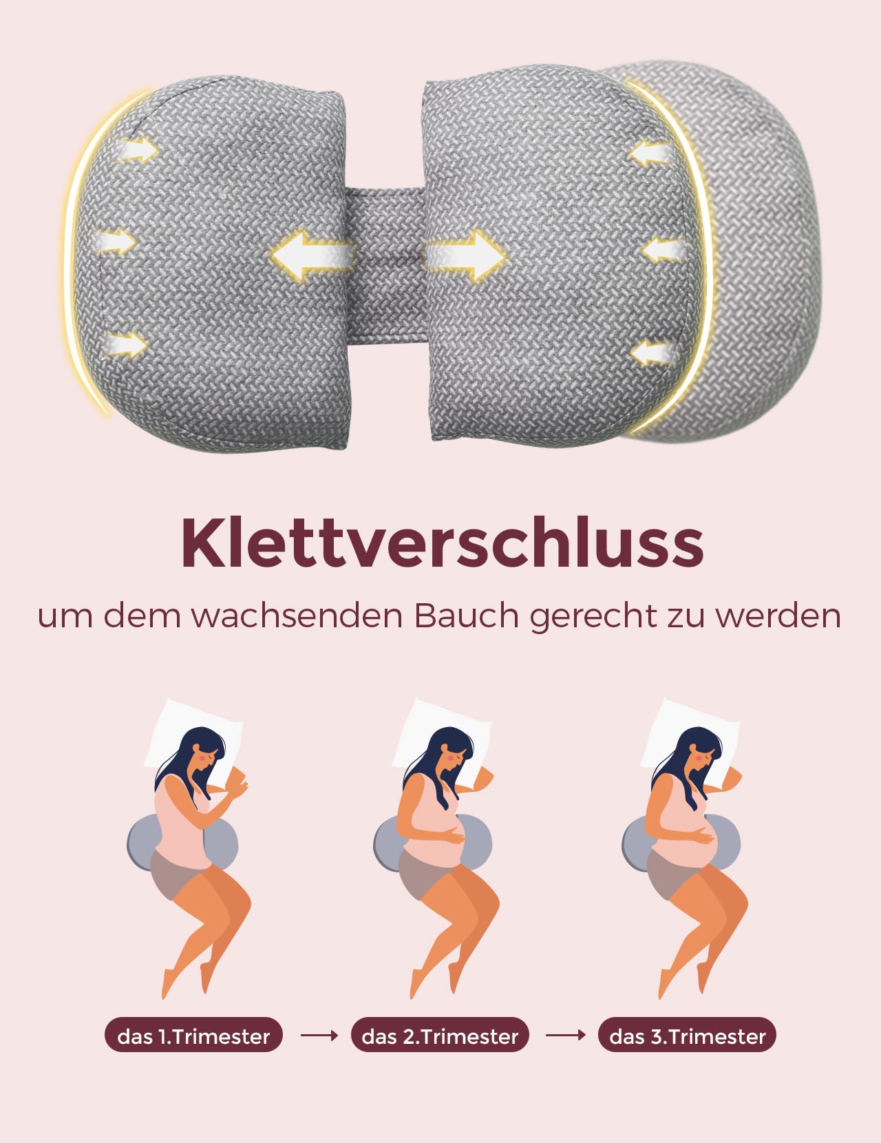Momcozy Tragbares Schwangerschaftskissen – W-förmiges Seitenschläferkissen für Rücken, Bauch & Hüfte, Verstellbares Reisekissen zur Schmerzlinderung für Schwangere