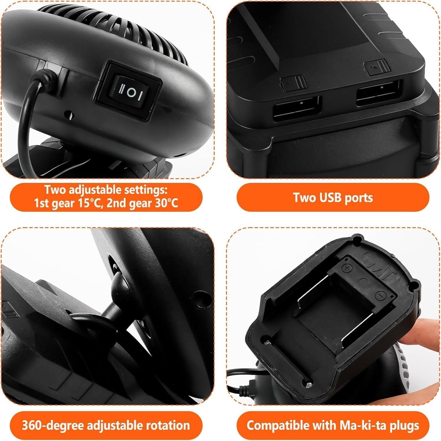 Riscaldatore a batteria, stufa ricaricabile USB, riscaldamento tenda campeggio, riscaldatore elettrico portatile a batteria con design antiribaltamento, riscaldamento rapido e duraturo (1 set)