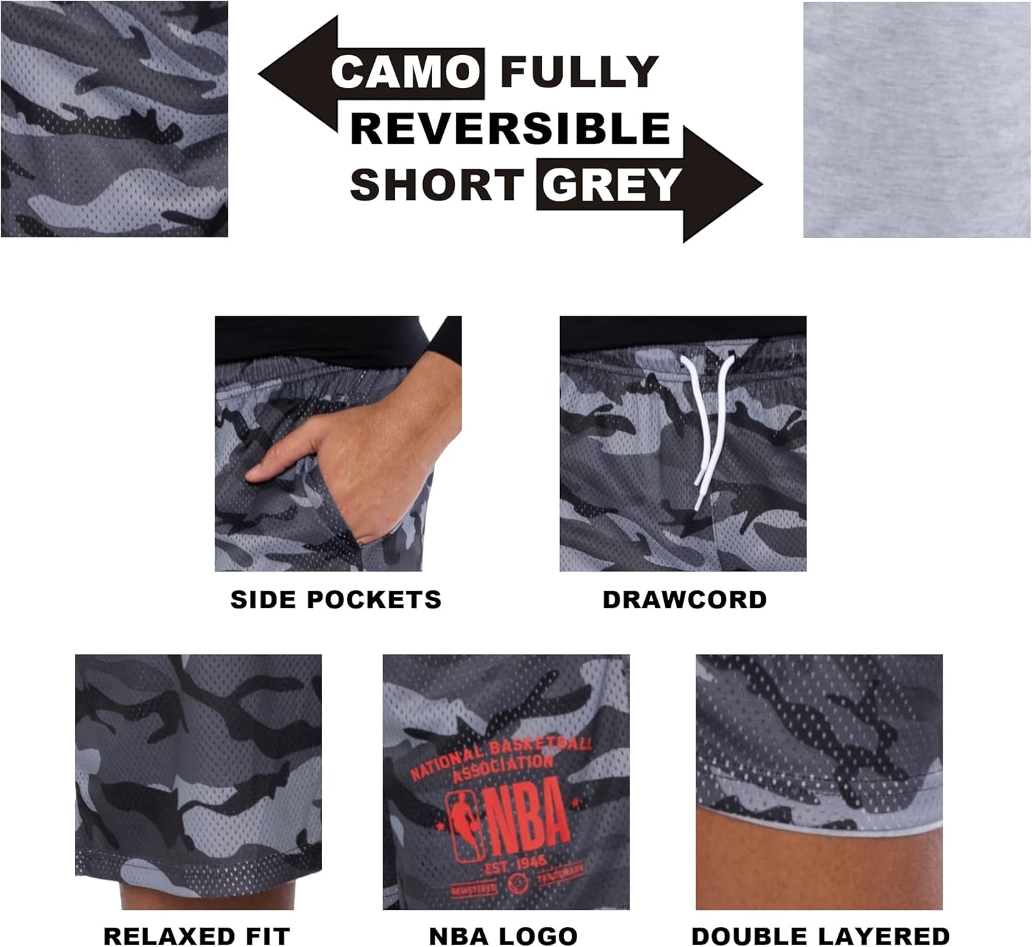 Ultra Game NBA Men's Active Locker Room Short, Black Camo, XX-Large - Image 5