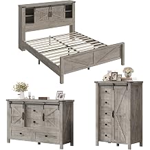 AMERLIFE 3-Piece Light Oak Farmhouse Bedroom Set with Full Bed & 2 Dressers