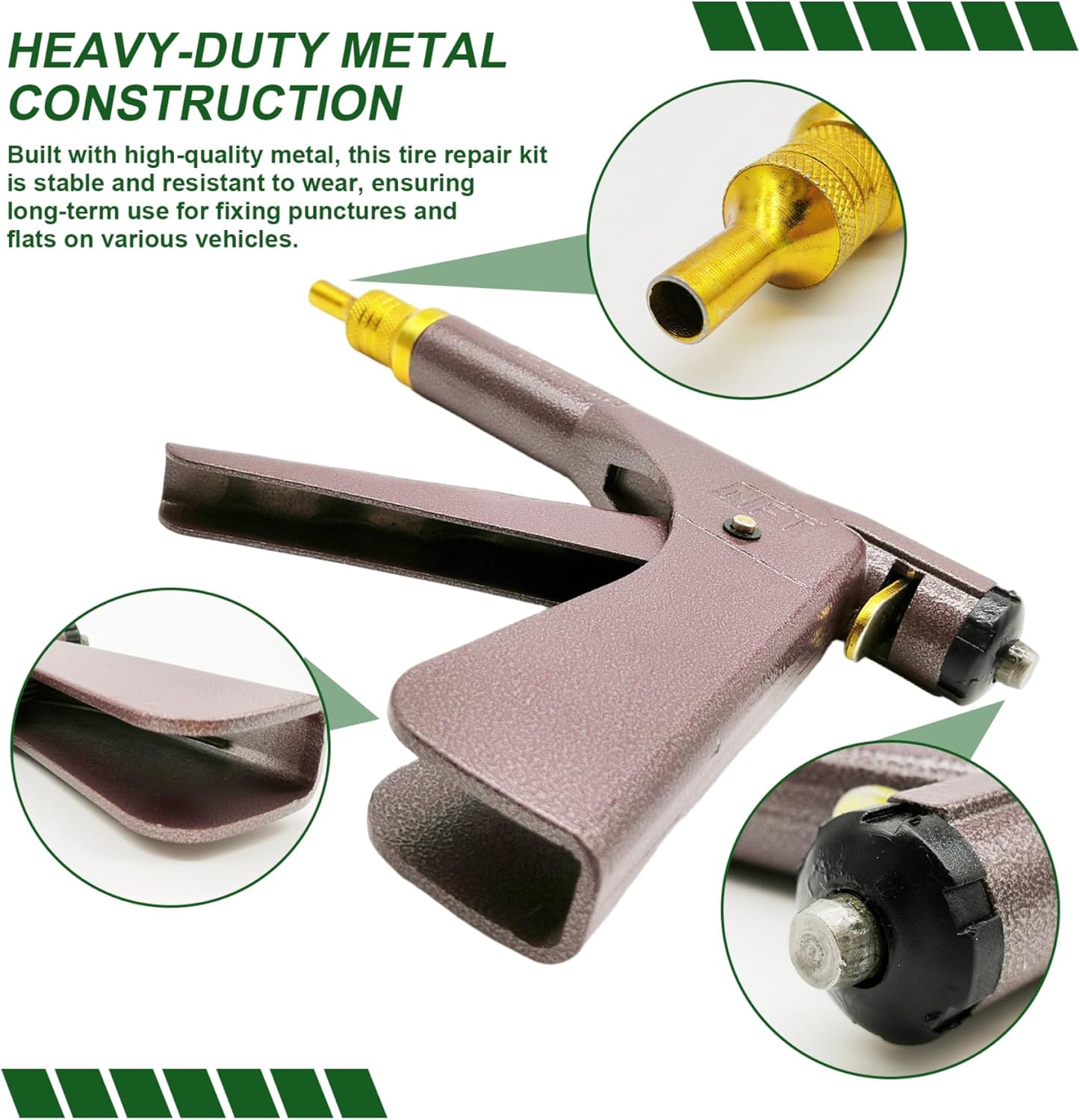 Tire Repair Kit, Tire Repair Kit Heavy Duty Professional Sturdy Metal Plug Gun with Accessories for Tyre Punctures and Flats on Cars Motorcycles Trucks, Plug