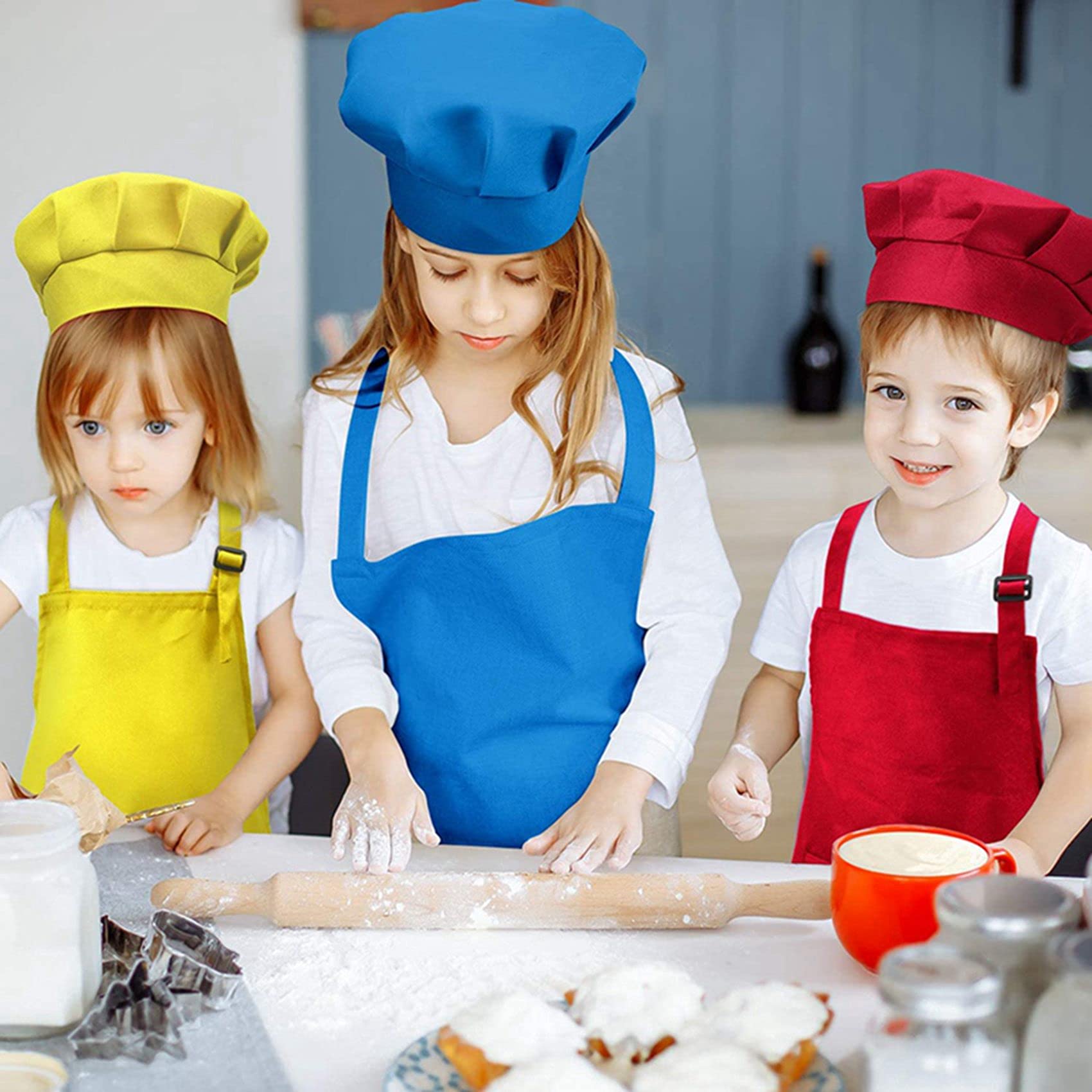 Ensemble de 32 tabliers et toques réglables pour enfant avec 2 tabliers de cuisine