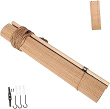 Uonlytech Cortina 1 Conjunto De Cortina Decorativa Persianas Romanas Para Janelas Sombra De Janela Cortina De Rolo De Bambu De Palha Cortinas De Janela