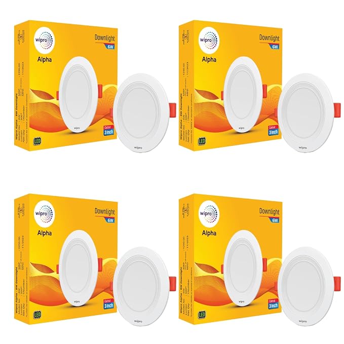 Wipro 6W Alpha Downlight for Junction Box | Neutral White (4000K) |3 inch Cutout, 22mm Height| Surge Protection Upto 350 VA | High Voltage Protection Upto 4KV | Pack of 4