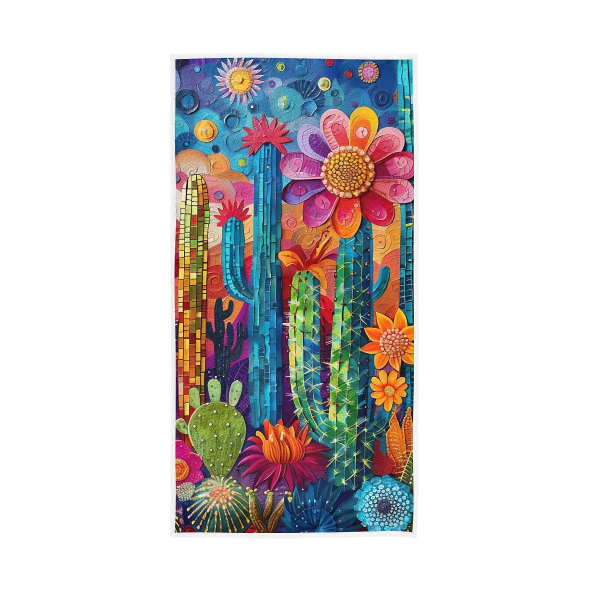 HUYGD Colorful Cactus Plants Painting Hand Towel, Multipurpose Lightweight Towels for Bathroom, Gym, Hotel, Spa 15 x 30 Inches