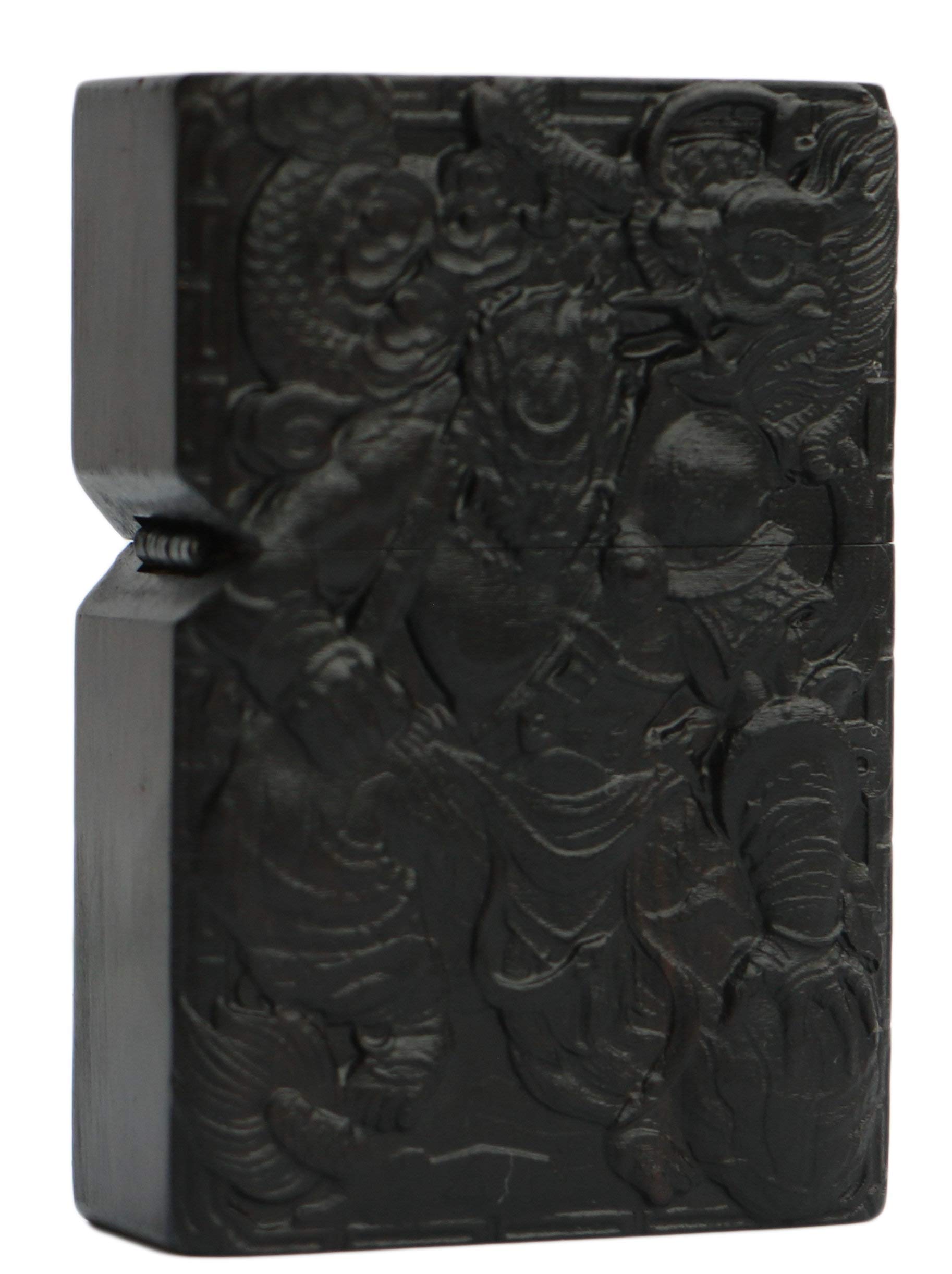 Natural Ebony Black Wood Carved Lighter Outer Casing for Zippo Insert Kit(Monkey King)-image-0