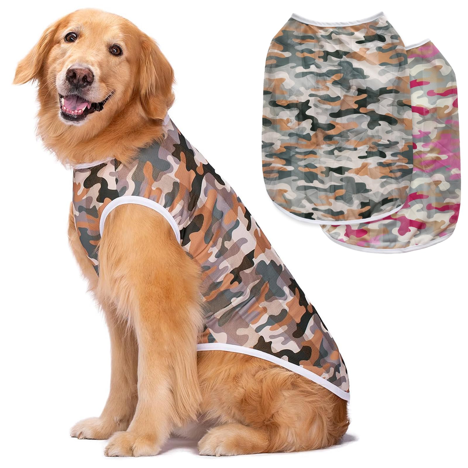 2 Piezas Lindo Perro Camiseta para Grandes - Transpirable Y Suave Ropa De Verano - Ajuste Polo De Diseño, Camuflaje Perro Chaleco, Luz Delgada Sudadera Ropa De Moda Ropa De Playa, 4XL