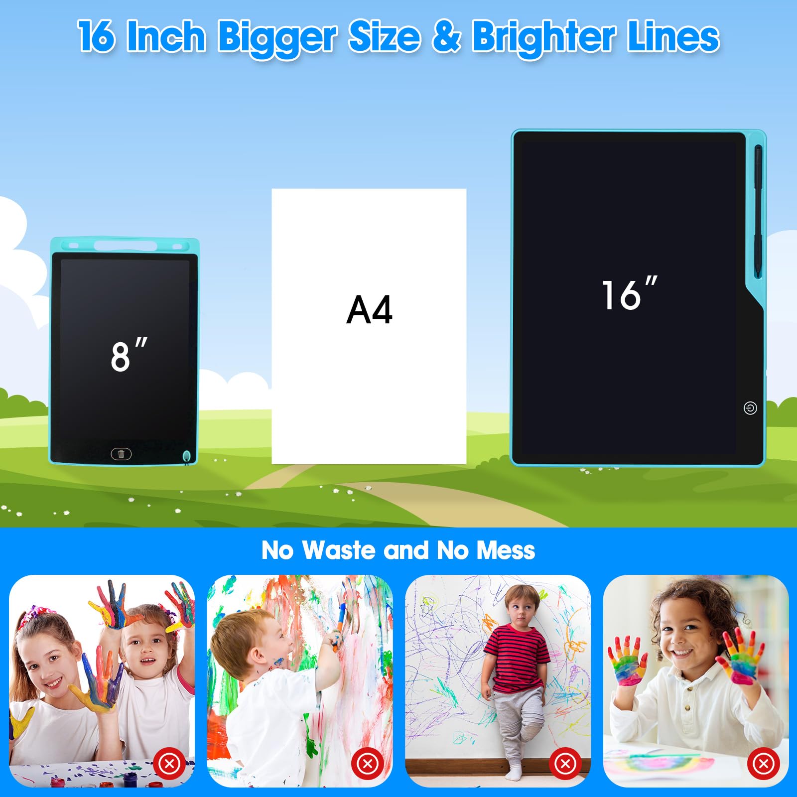 POPEPFUN Tablette Dessin Enfant 16 Pouces Rechargeable, Ardoise Magique Multicolore, Tablette d'écriture LCD pour Enfants 2-10 Ans