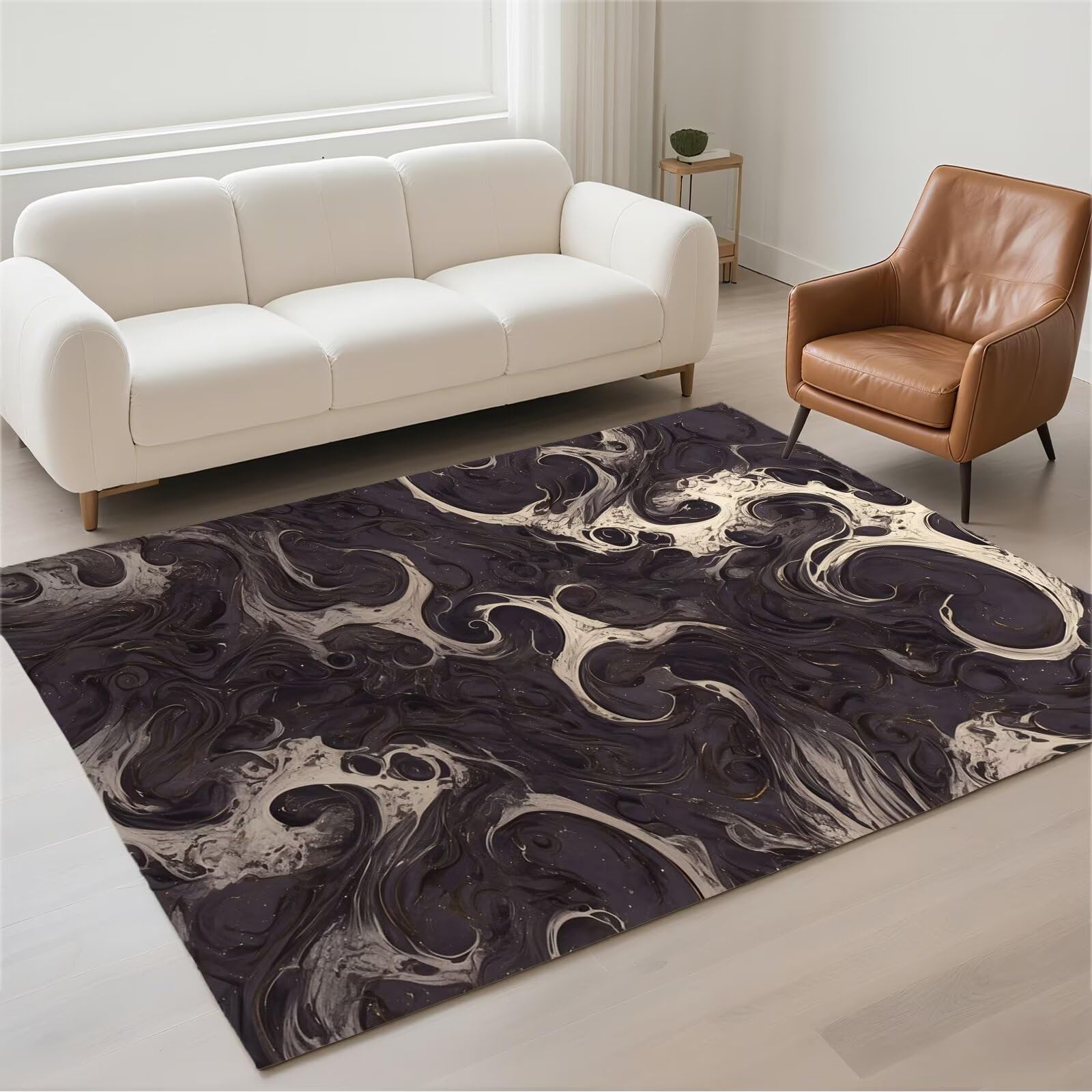 Tapis Salon 70x140cm Marbre Moderne Lavable Antidérapant