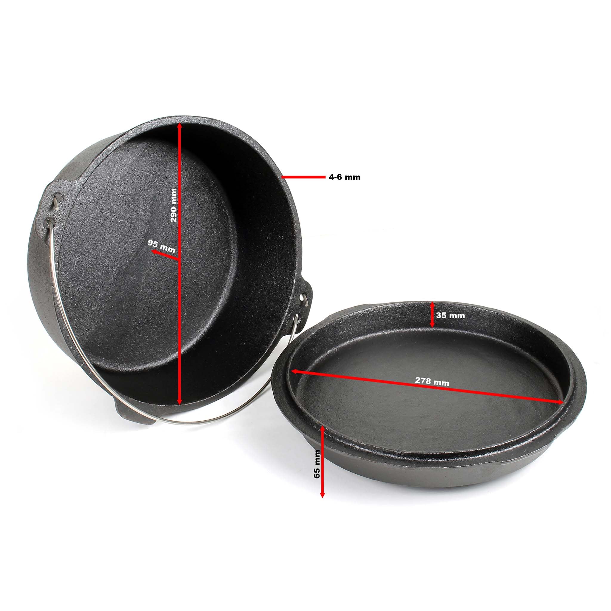 Wiltec Dutch Oven Marmite 8L Fonte Dessous-plat Lève-couvercle Pied de support Fait-tout Pot Cocotte Camping Barbecue Grillade