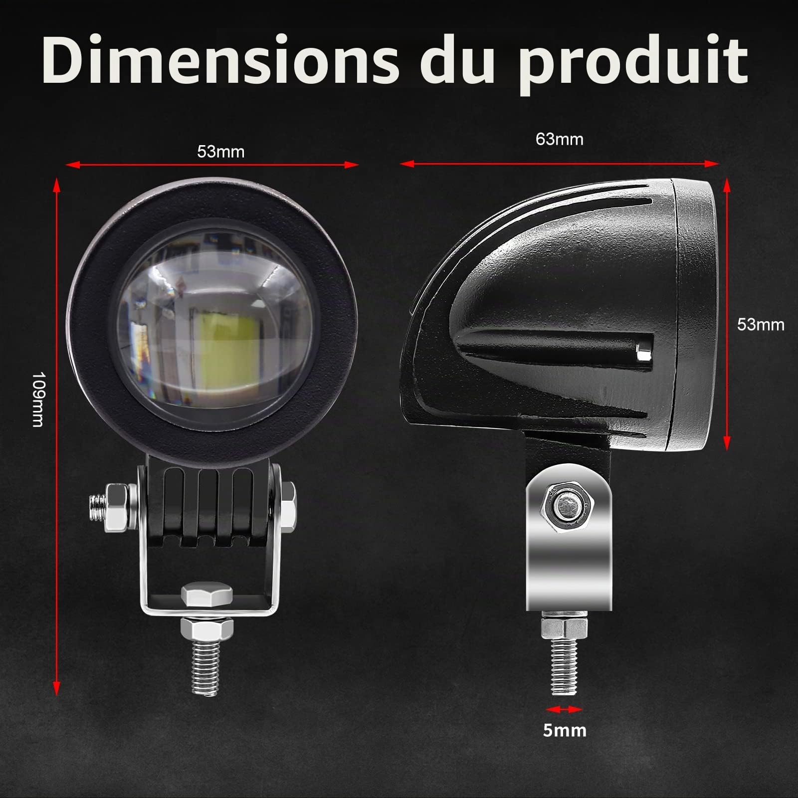 Biqing [Double Couleur 5 Modes] 10W Phare Moto LED,Universal 12V 24V LED Feux Additionnels Moto Phare Antibrouillard Ambre/Blanc Phare Auxiliaire Moto Étanche IP67