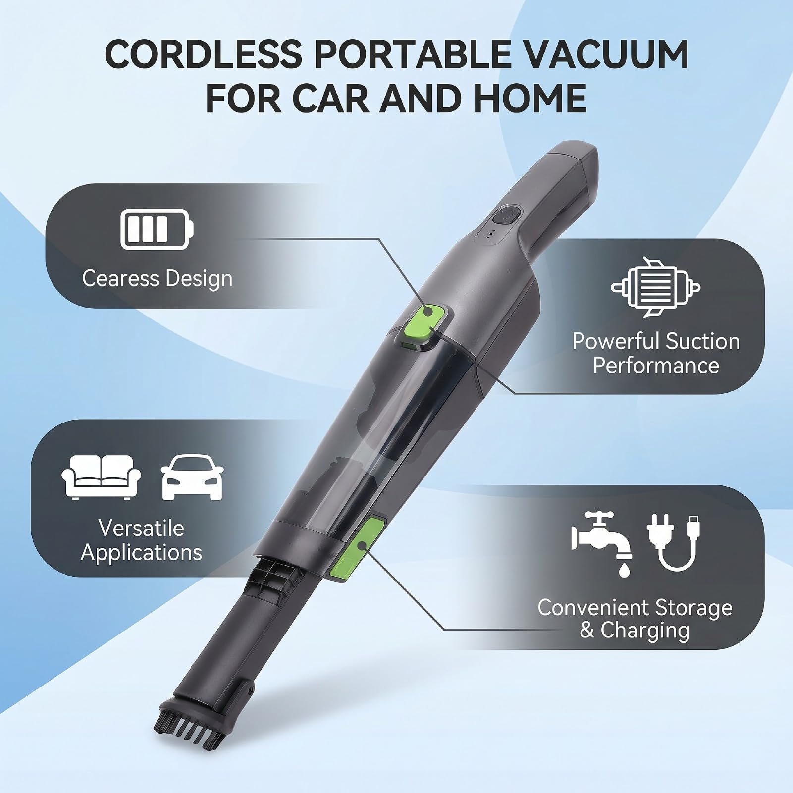 Aspiradora de Mano Aspiradora de Mano Inalámbrica ABS Pequeña Portátil 2000 MAh Succión Fuerte Diseño Liviano para el Teclado del sofá del Hogar del Automóvil