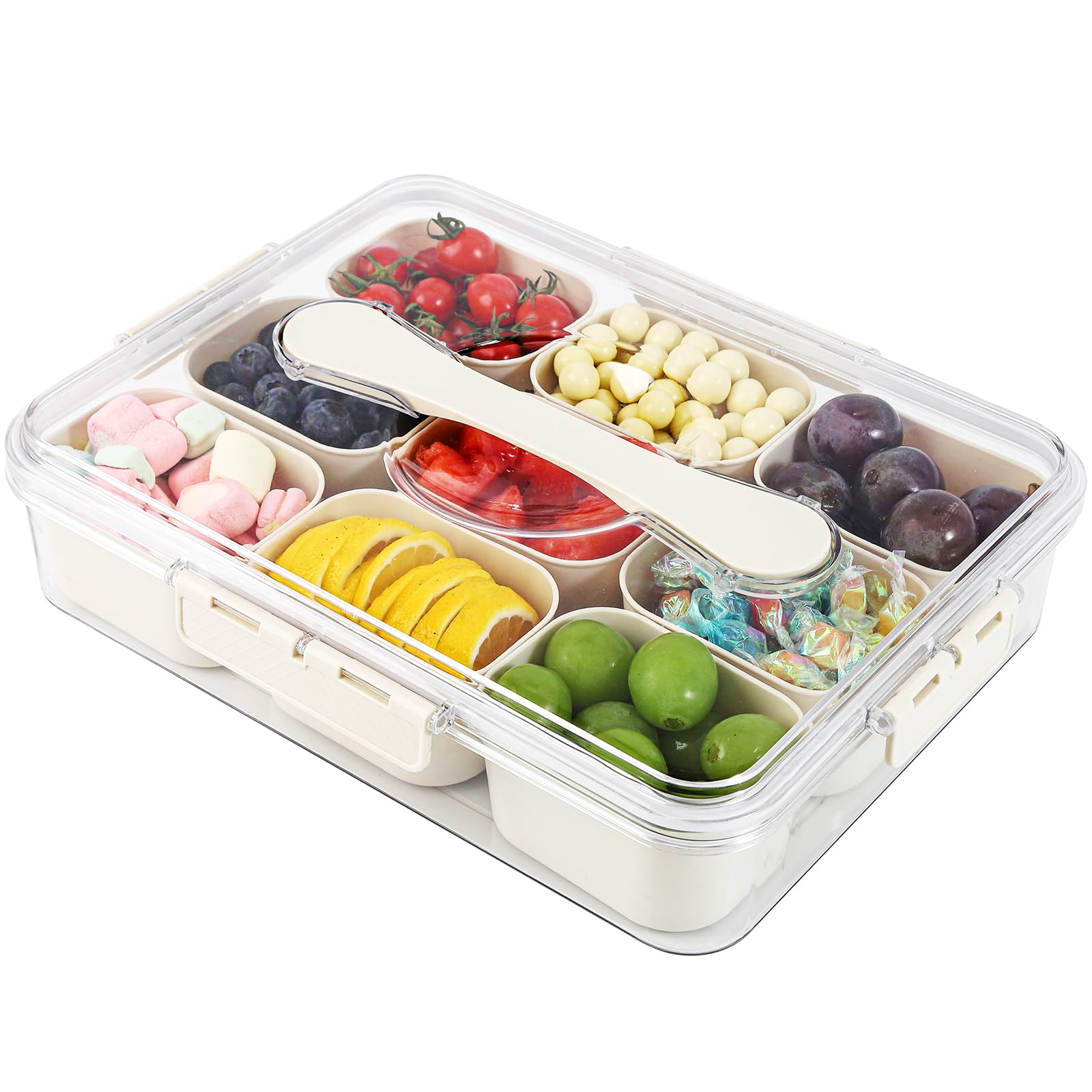 feifunsPortable Divided Serving Tray with Lid – Snack Box Container with Reusable, Food-Grade Material, Separate Compartments for Veggies, Fruit, Candy and Nuts, Organized Storage Solution
