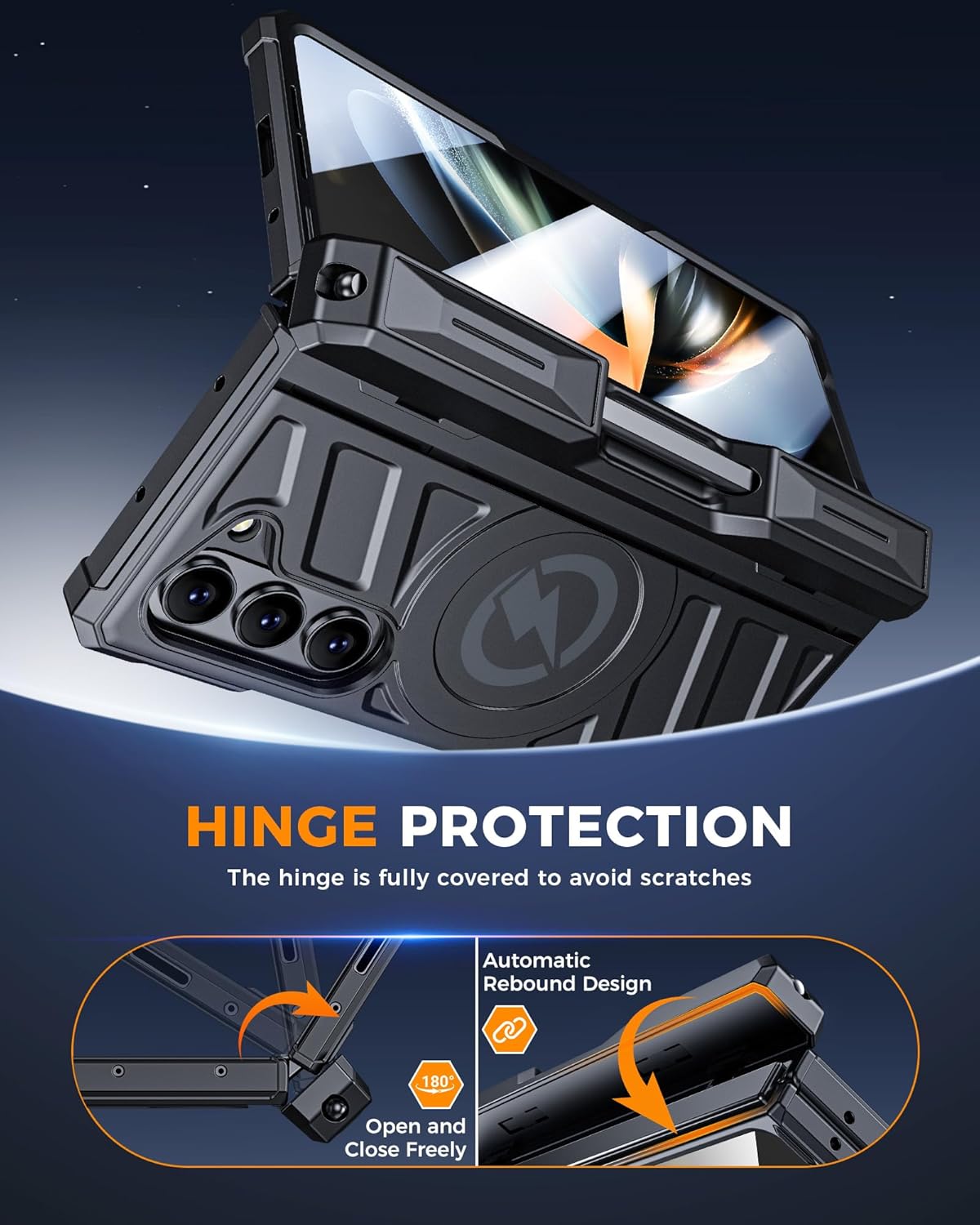 Kaiiecal for Galaxy Z Fold 5 Case with Screen Protector [Fit for Magsafe] [Built-in S Pen Holder & Kickstand] [Hinge Protection] Shockproof Protective Phone Cover for Samsung Galaxy Z Fold5, Black