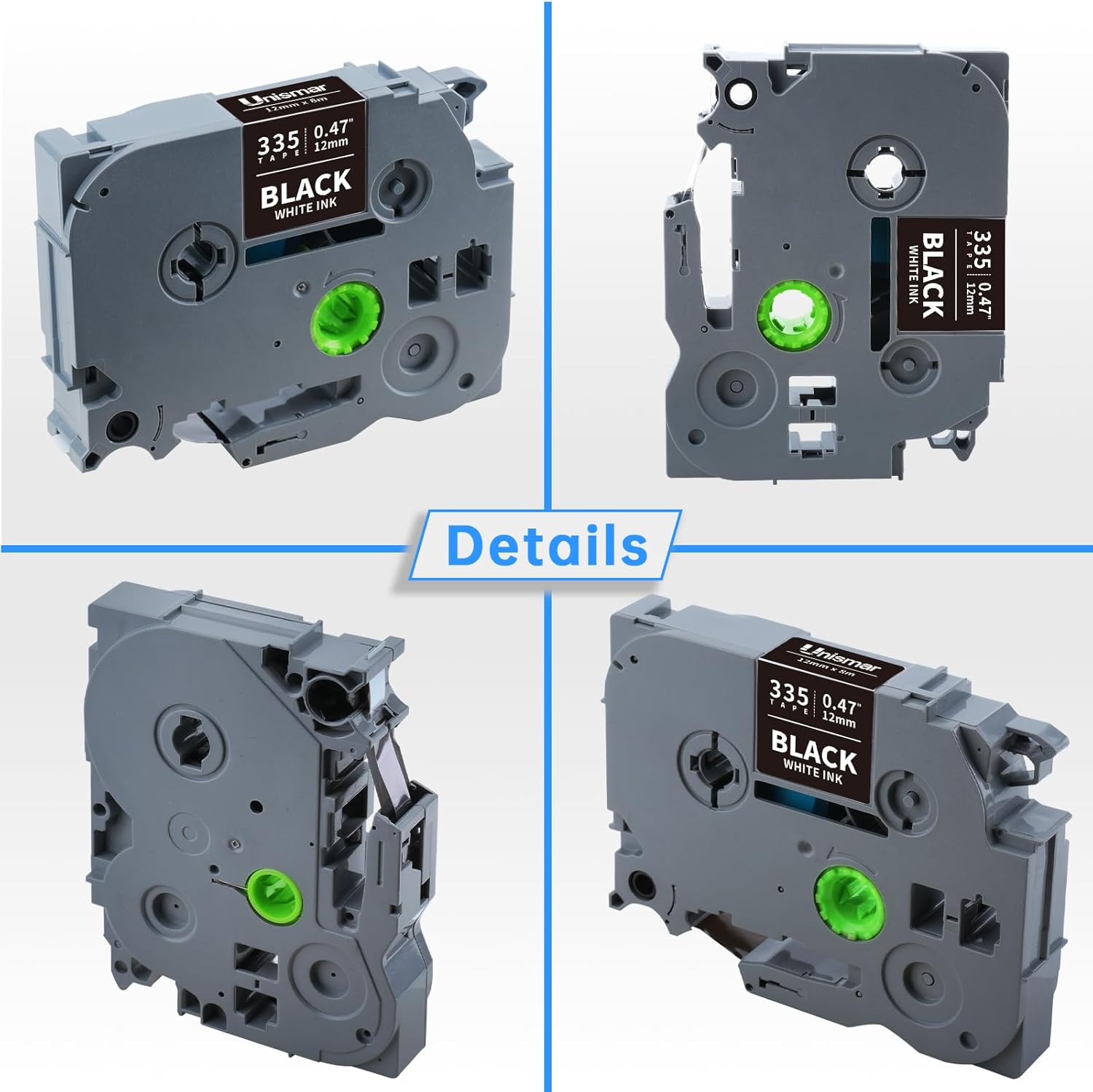 Unismar TZe-335 Compatible for Brother Ptouch 12mm 0.47 Laminated White on Black Label Tape TZ335 TZ Tape Work for Label Maker PTD220 PTD200 PTD210 PTD400 PTH100 PTH110 PT1280, 1/2'' x 26.2', 4-Pack - Image 5