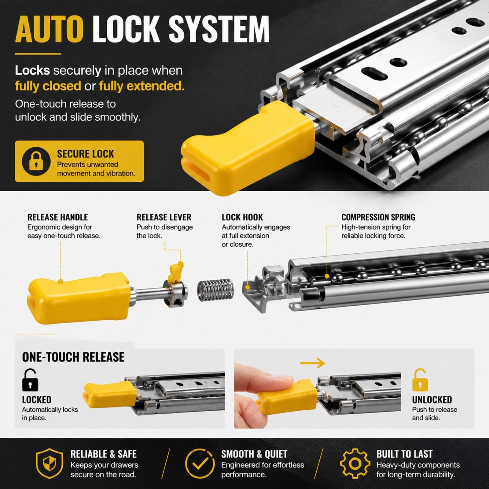 Guide Cassetto Pesanti 500 lbs, Estrazione Totale con Cuscinetti