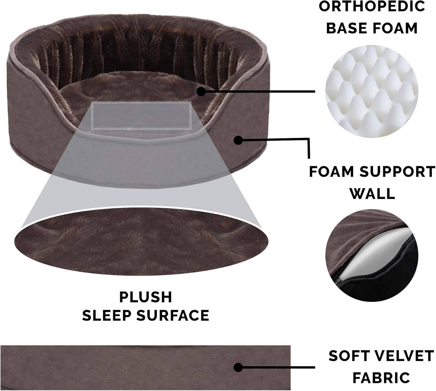 review Furhaven Orthopedic Dog Bed for Large/Medium Dogs w/ Removable Washable Cover, For Dogs Up to 30 lbs - Plush & Velvet Oval Lounger - Driftwood Brown, Large
