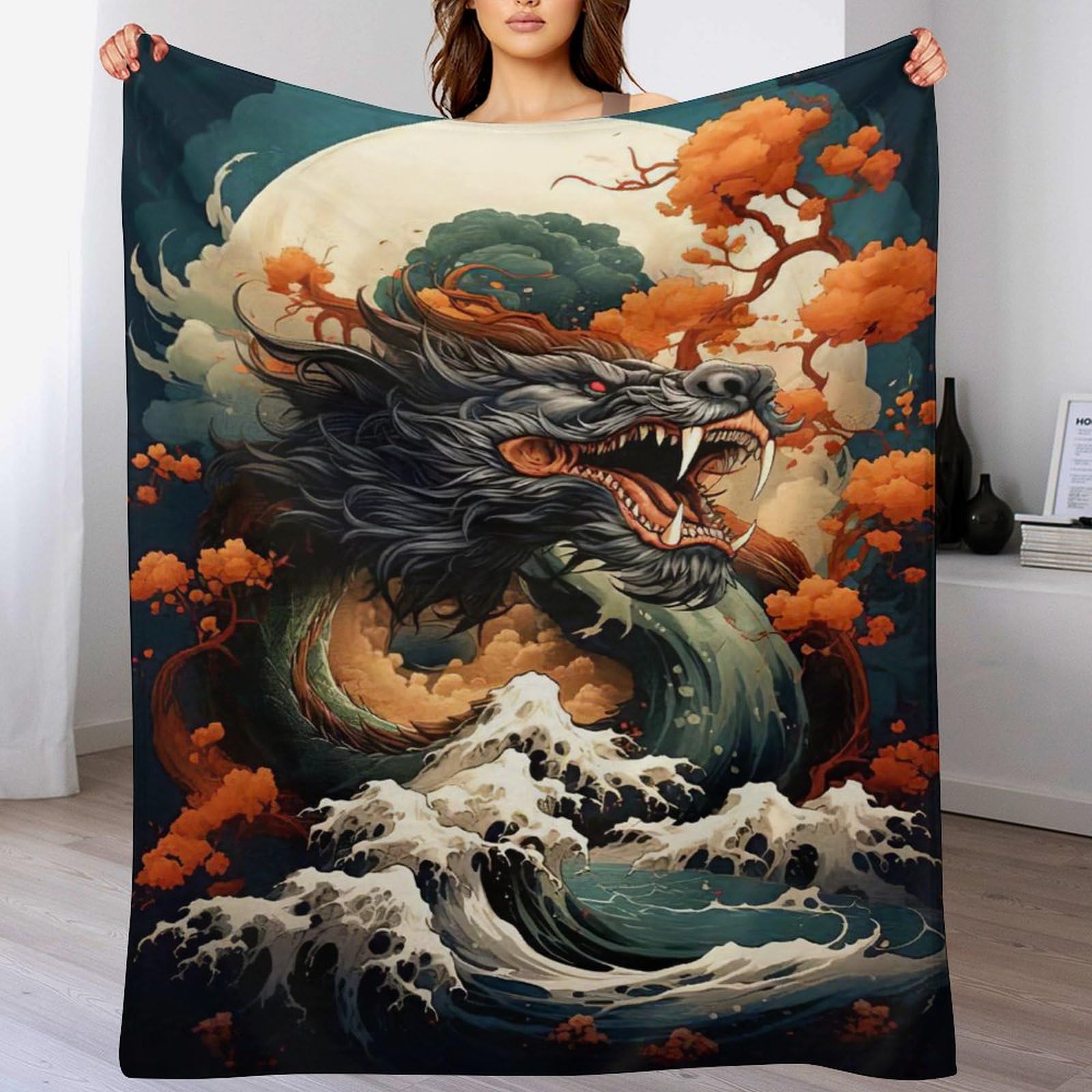 Couverture polaire dragon 140x180cm en flanelle légère et super douce pour canapé