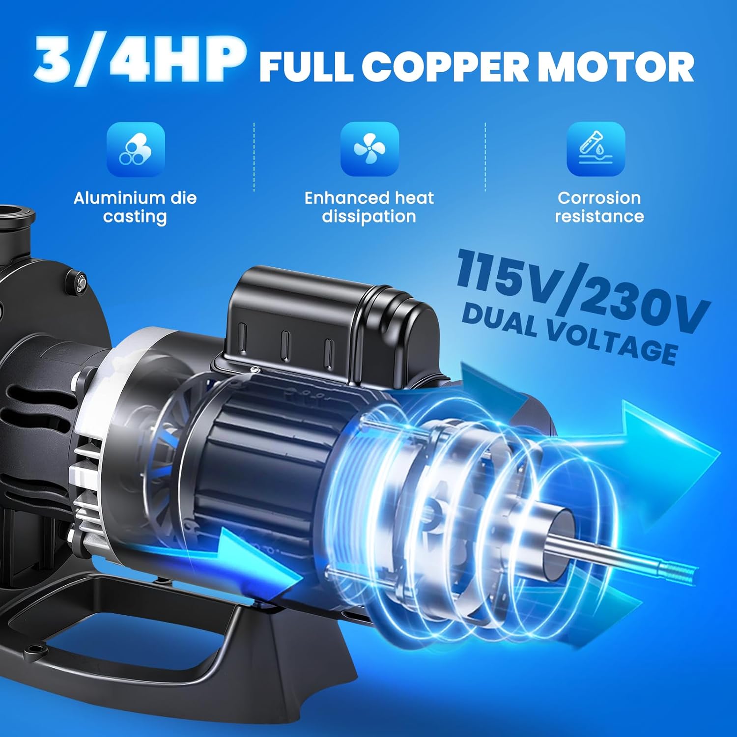 Mxmoonant Pool Booster Pump, 3/4 HP PB4-60 Swimming Pool Booster Pump 115V/230V Dual Voltage for 180 280 380 480 3900 Pressure Side Pool Cleaners