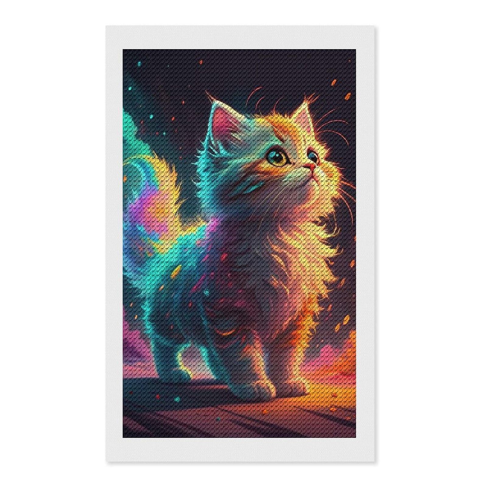Junmoney Vibrant Rainbow Kitten Diamond Art Kit 12"x20", Bedroom Decor, Adhesive Canvas, Full Kit Included, Thoughtful Present, Birthday Gift