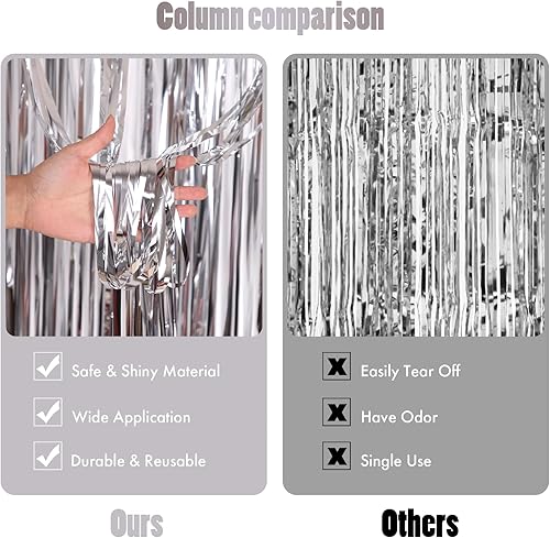 Miniatura 2 de Paquete de 2 cortinas de fondo de flecos de papel de aluminio plateado de 3.3 x 8.2 pies, serpentinas de oropel, decoraciones de fiesta de