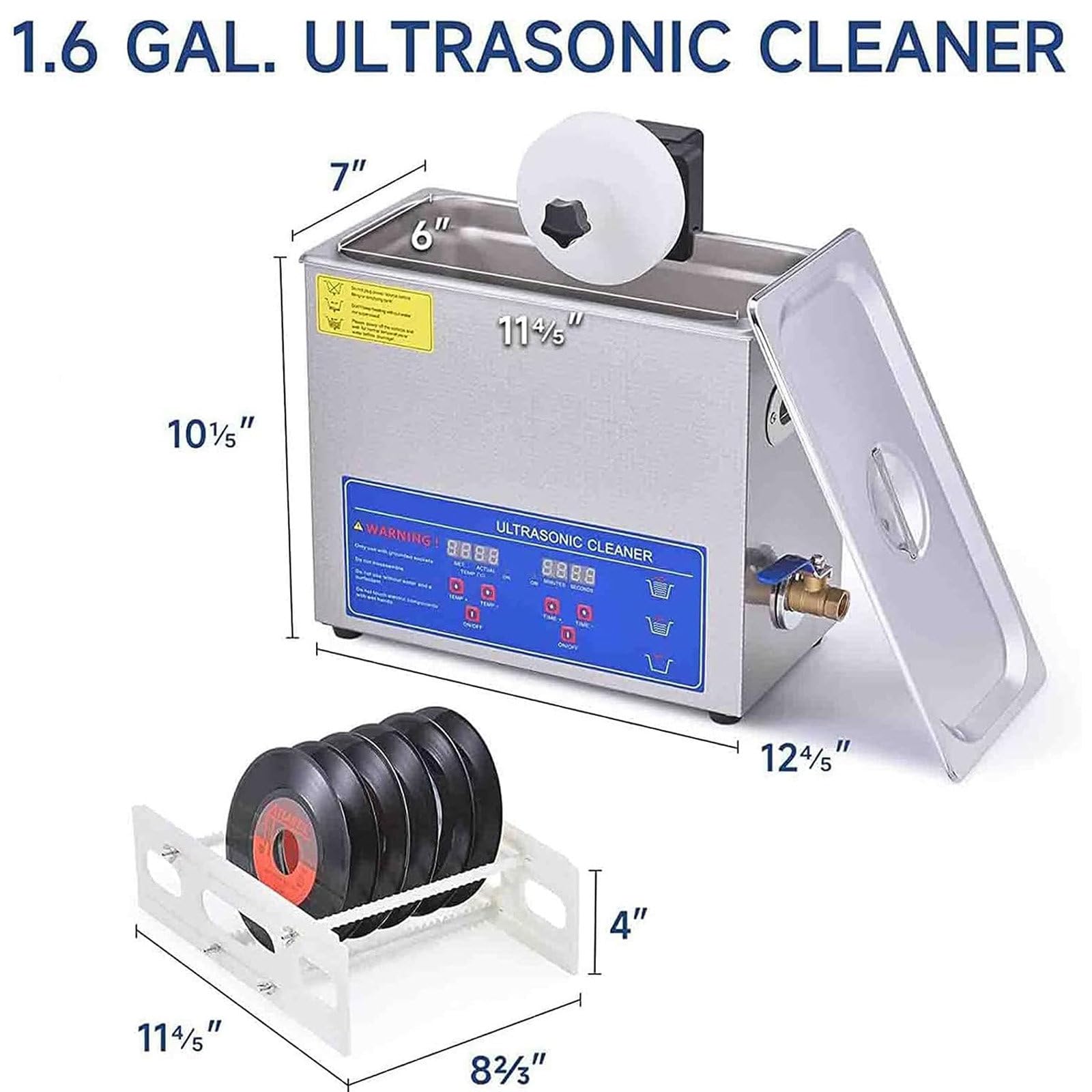 Macchina per la pulizia di dischi in vinile ad ultrasuoni, 6 l, detergente professionale per 1-6 dischi, include cestino e sfera a maglia fine, 40 KHz 180 W, efficiente e potente