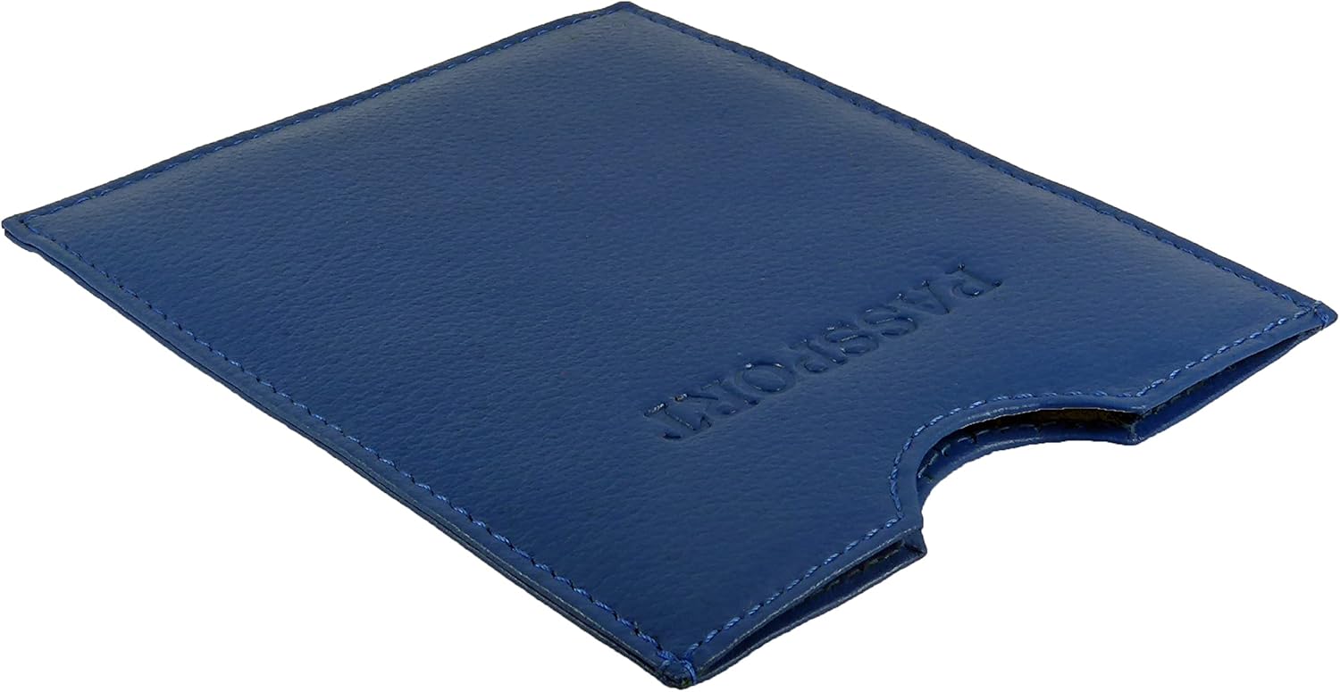 Hide and Sleek Travel Passport Holder Sleeve Protector Cover Wallet Real Leather RFID (Blue) - Image 4
