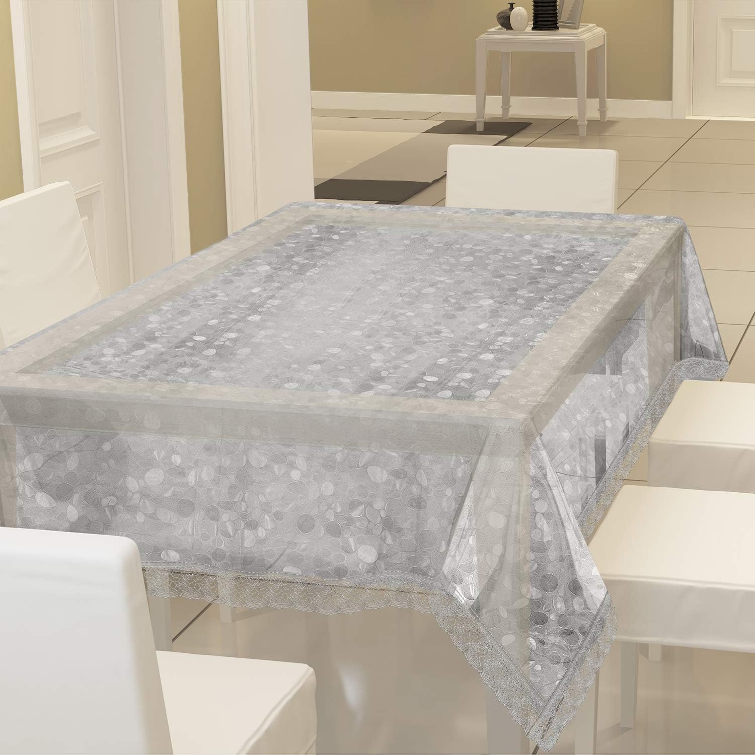 Fun Homes Transparent 3D Design PVC 6 Seater Dining Table Cover 60"x90"(Silver)