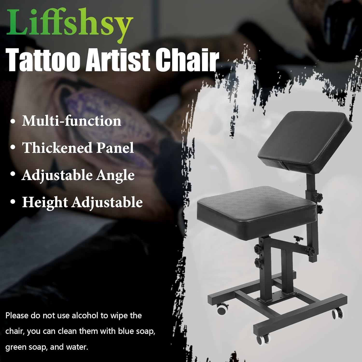 Tattoo Chairs, Multifunctional Armchair for Artists Ajustable Panel Height Angles Tattoo Arm Rest Chair for Client Anti Slip H-Shaped Base Thicken Soft Sponge Pad (with Wheels)