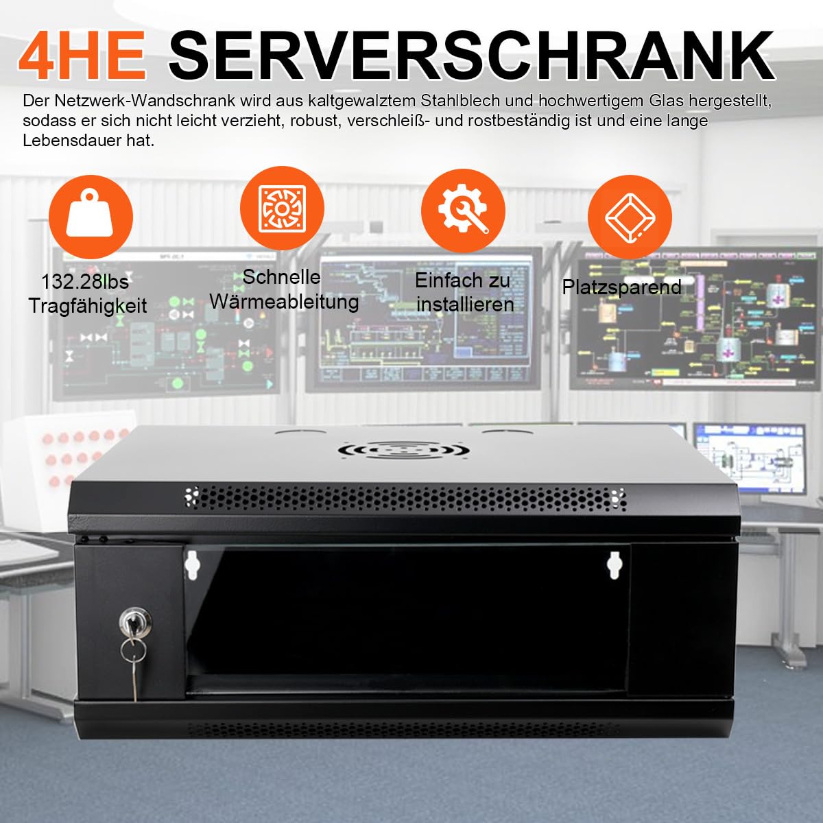 Servergehäuse 4HE Wandmontage Serverschrank IT Netzwerk Rack mit Schloss Tür & 2 Schlüssel,Wandmontierter Rack Gehäuse 550×400×210mm
