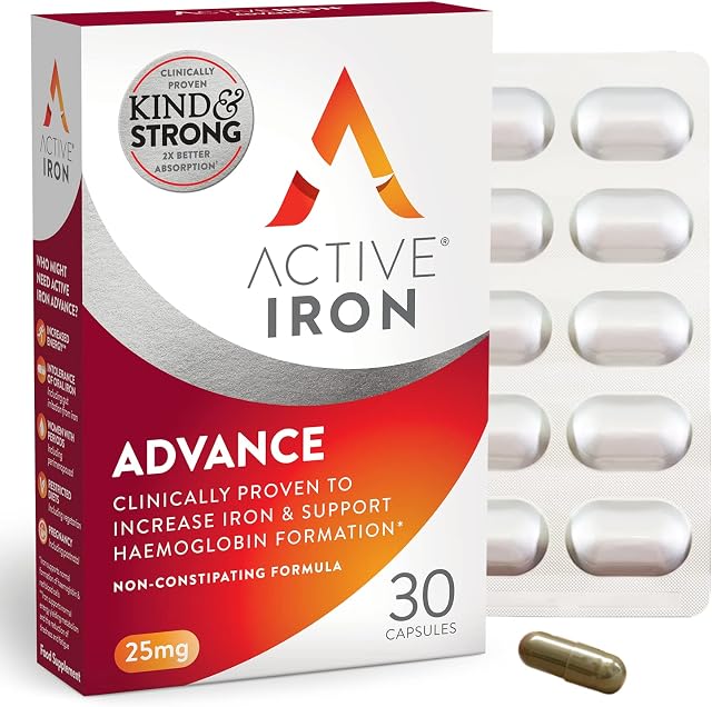 Active Iron Advance 25mg Iron Supplement | Non- Constipating | Clinically Proven to Increase Iron Levels | 2X Better Absorption | 30 Daily Capsules