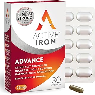 Active Iron Advance 25mg Iron Supplement | Non- Constipating | Clinically Proven to Increase Iron Levels | Fights Tiredness & Fatigue | 30 Daily Capsules
