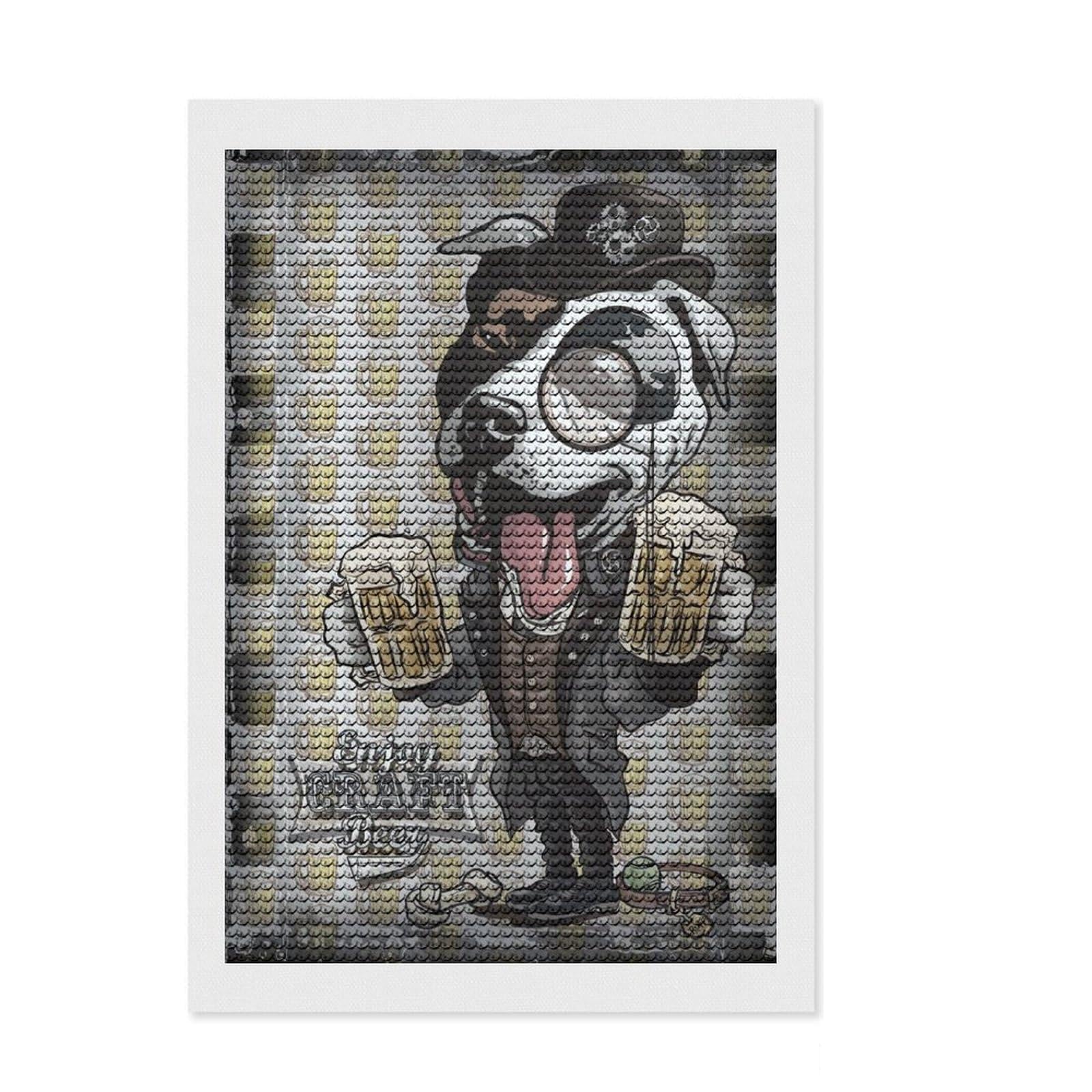 Junmoney Pit Bull Enjoy Craft Beer Diamond Painting Set 8"x12", Enjoyable At-Home Hobby, Relaxing DIY Hobby, Modern Decor, Gift Idea, Easy to Enjoy