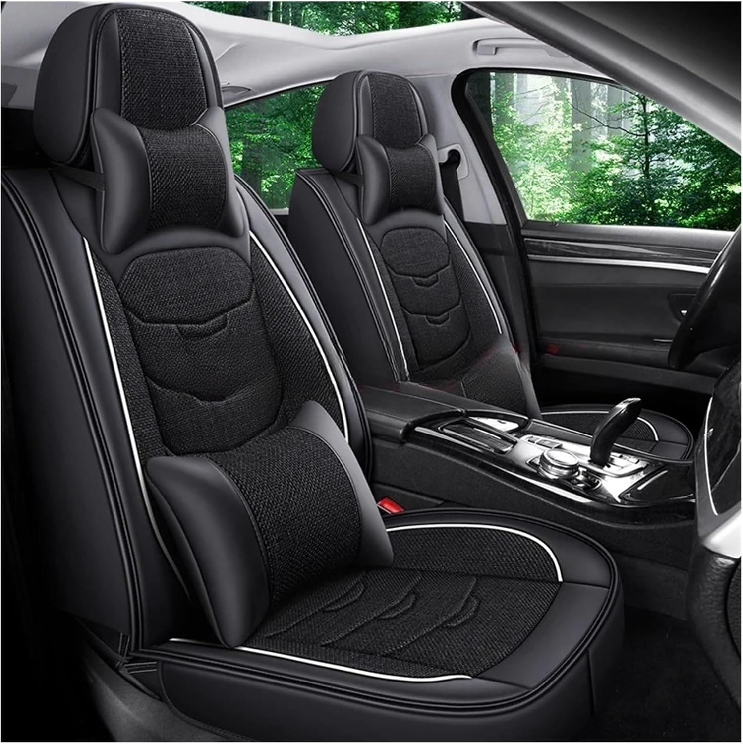 Universal Style Flax Car Seat Cover Compatible For HYUNDAI Solaris Sonata Creta Encino Elantra Ix25 Ix35 Kona Interior Accessories(Black 5seats 01)