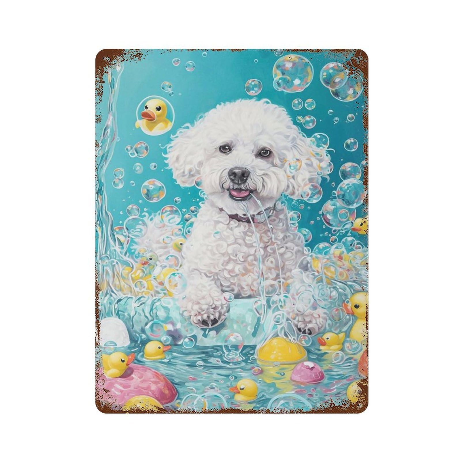 Rust Effect Bichon Frise Dog Aged Metal Wall Plaque 15.7"x11.8", Rustic Home Decor for Bistro, Counter And Cafe Decor