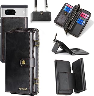 Compatible with Google Pixel 6A 5G 2022 Wallet Case Crossbody Shoulder Strap Stand and Leather Card Holder Multi-Function 2in 1 Detachable Magnetic Cell Accessories Phone Cover for Pixel6A Men Black