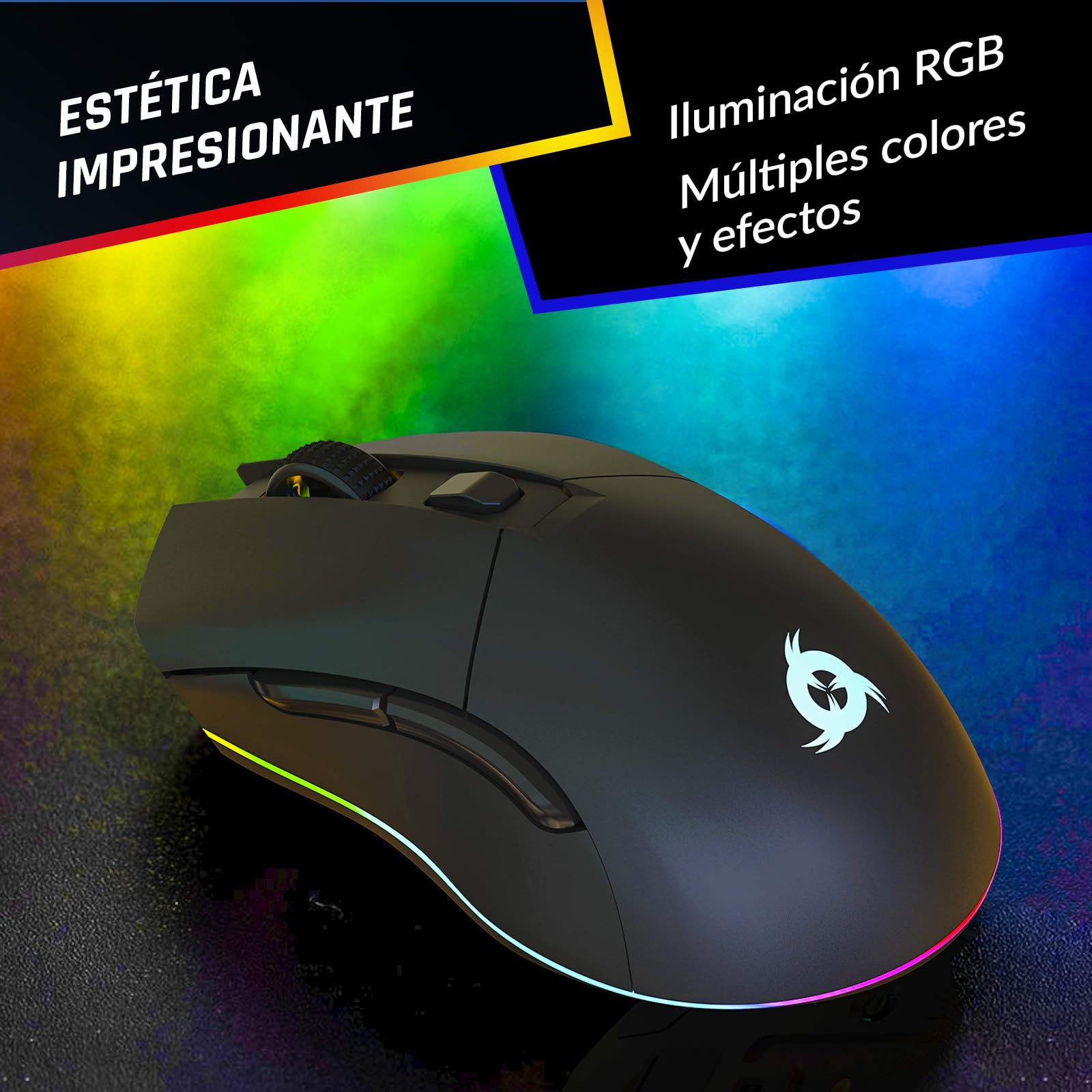 KLIM Blaze Pro – Ratón inalámbrico RGB Recargable con estación de Carga – Novedad con LCD Pantalla – Sensor Alta precisión y batería de Larga duración – hasta 6000 dpi – Ratón inalámbrico con Cable