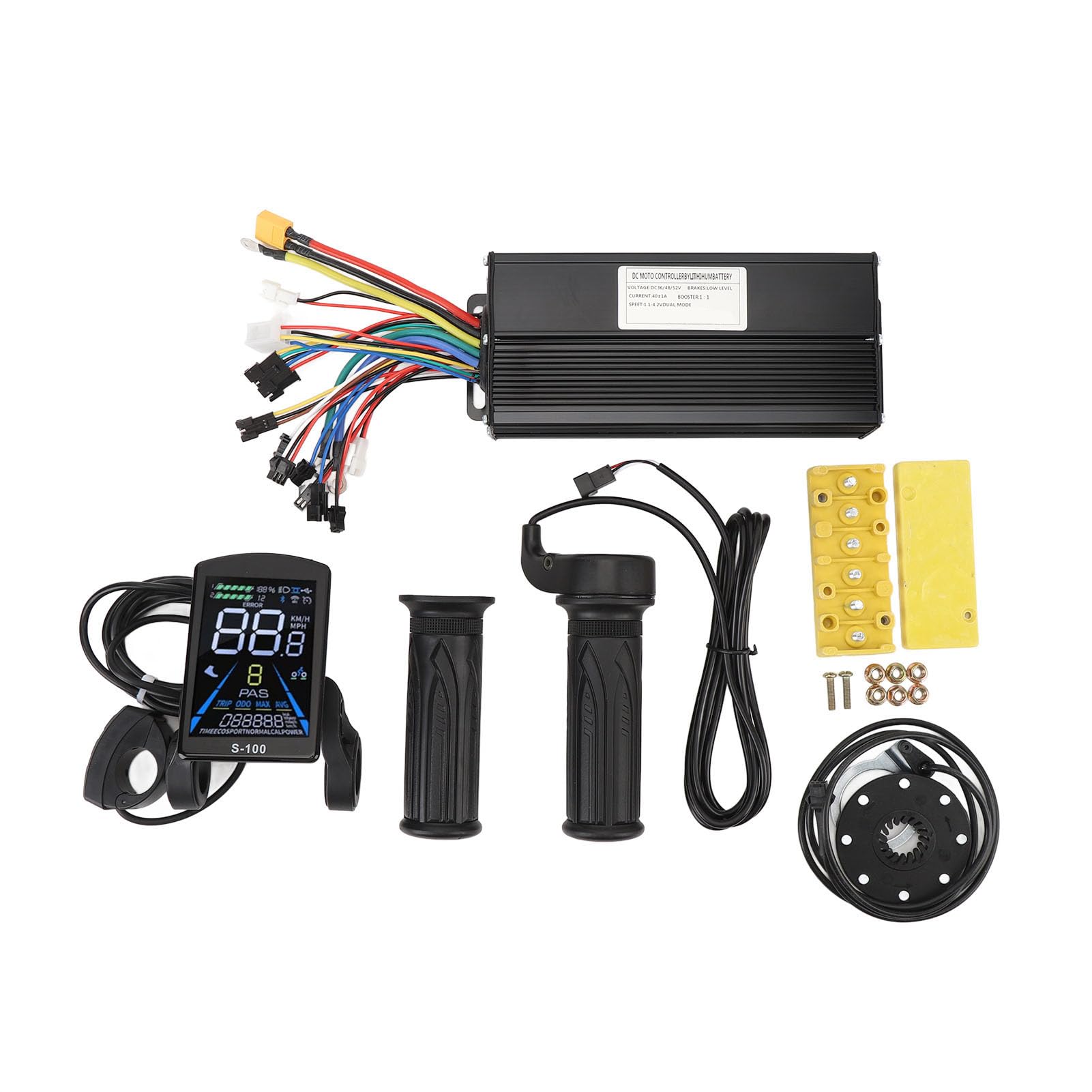 Kit de conversion pour vélo électrique, contrôleur de moteur à onde sinusoïdale 40 A à 3 modes, avec panneau d’affichage couleur S-100, poignée d’accélérateur 20X et capteur