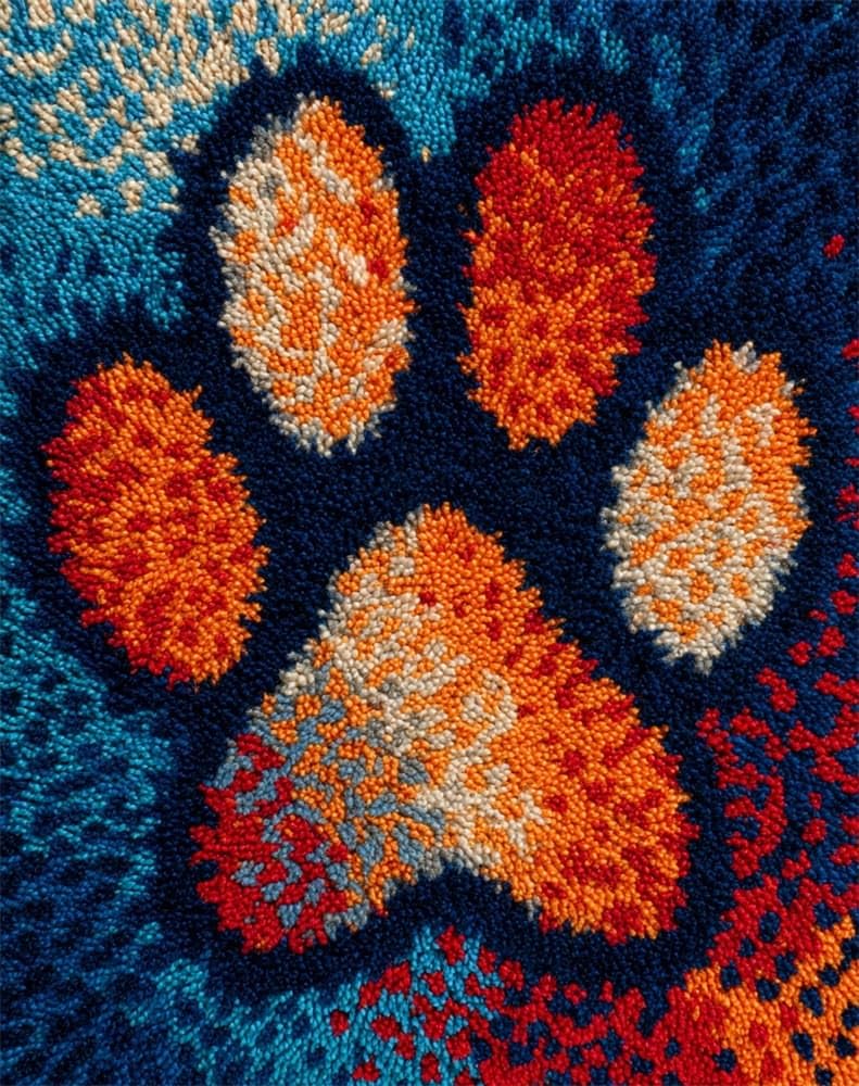 FWRTYCB Latch Hook Rug Kits, DIY Latch Hook Rug,Dog Paw Print Home Carpet Rug Making Canvas Kits,20X15Inch DIY Crochet Kits Embroidery Kits Needlework Crafts for Home Decor, Latch Hook Kits for Begi