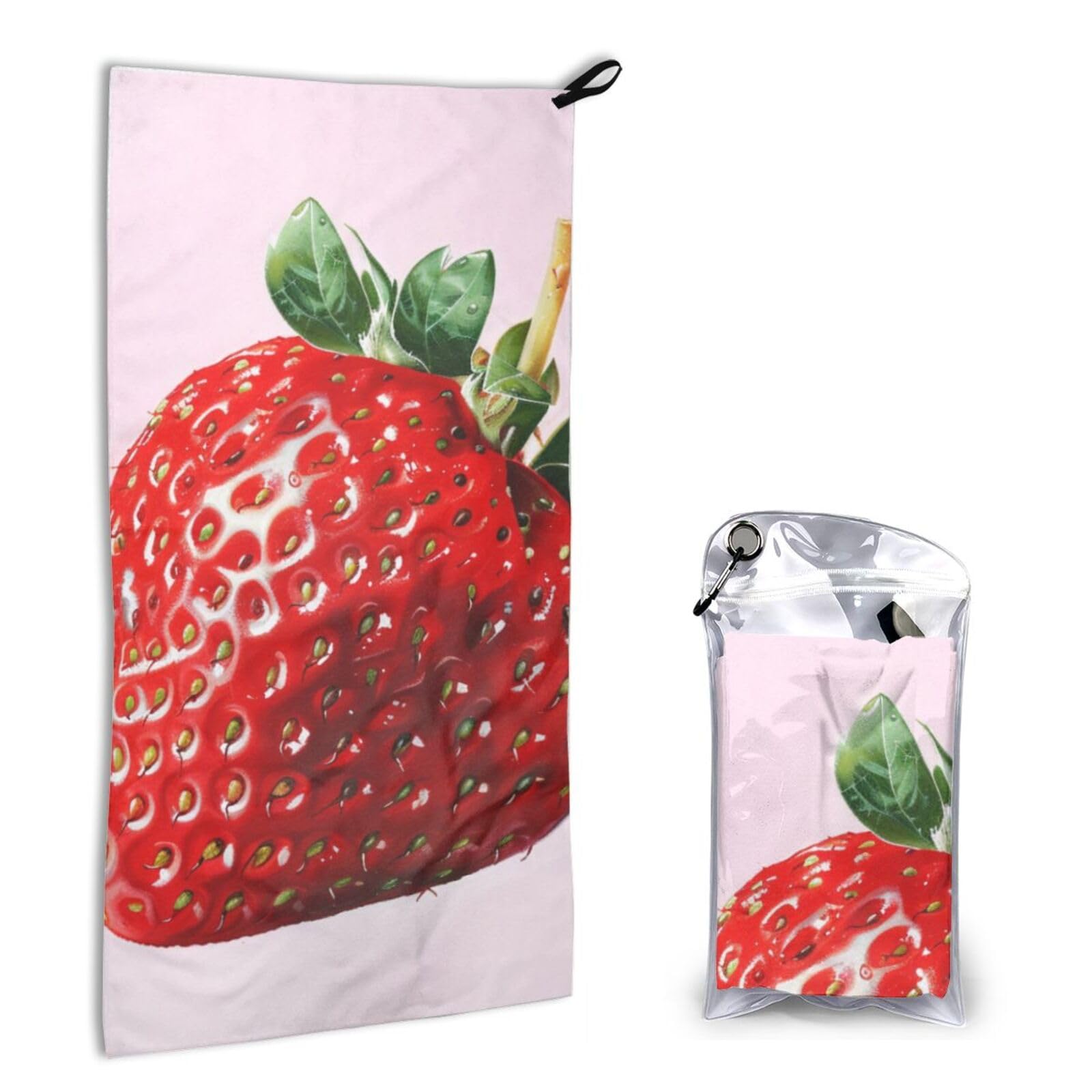 BWWHCCTI Quick Dry Hand Towel With Bag - Strawberry Printed Super Absorbent Face Cloth Microfiber Travel Sports Towels 40x80cm