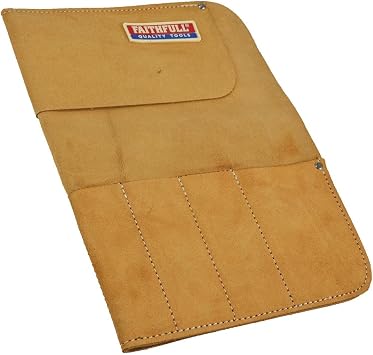 Faithfull Suede Leather Chisel Roll - 8 Pocket, Water Resistant & Compact Tool Organizer - Tan