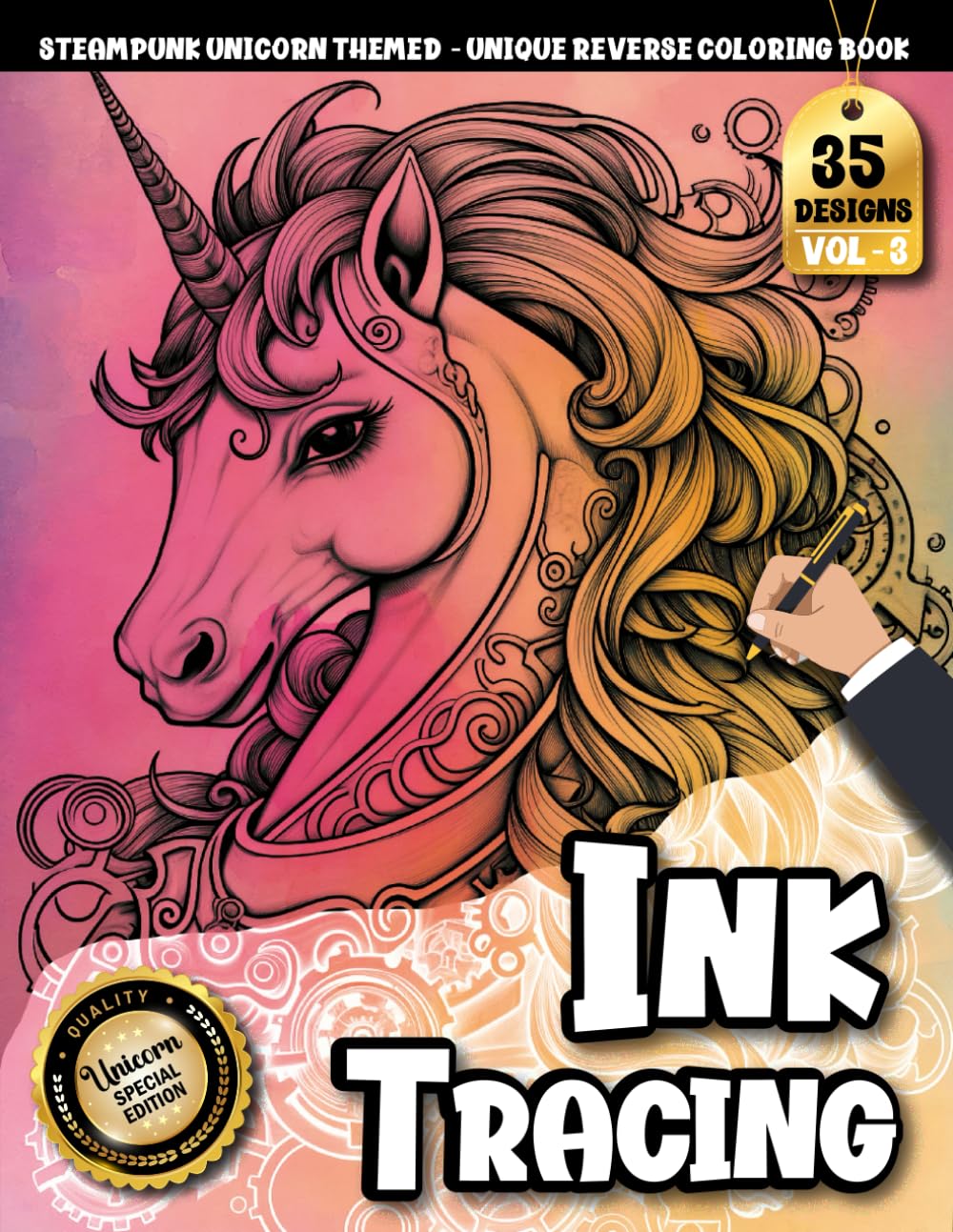Ink Tracing Book For Adults: Soothing Reverse Coloring Art of Steampunk Unicorns for Peaceful Tracing and Focus (Steampunk Unicorn Tracing Series)