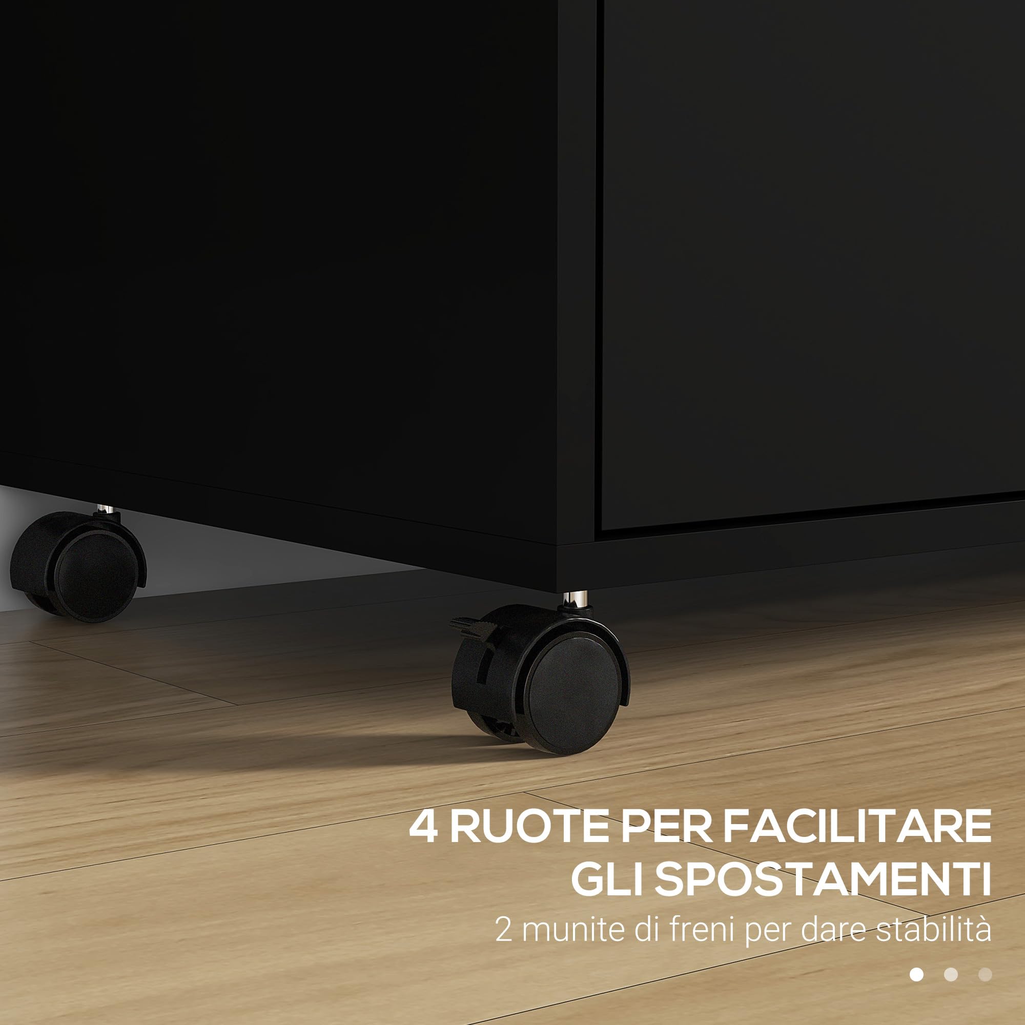 Vinsetto Cassettiera da Ufficio 2 Cassetti Porta Documenti 80x40x66cm Nero | Ripiani Aperti in Truciolato, Maniglie in Acciaio, Ruote con Blocco